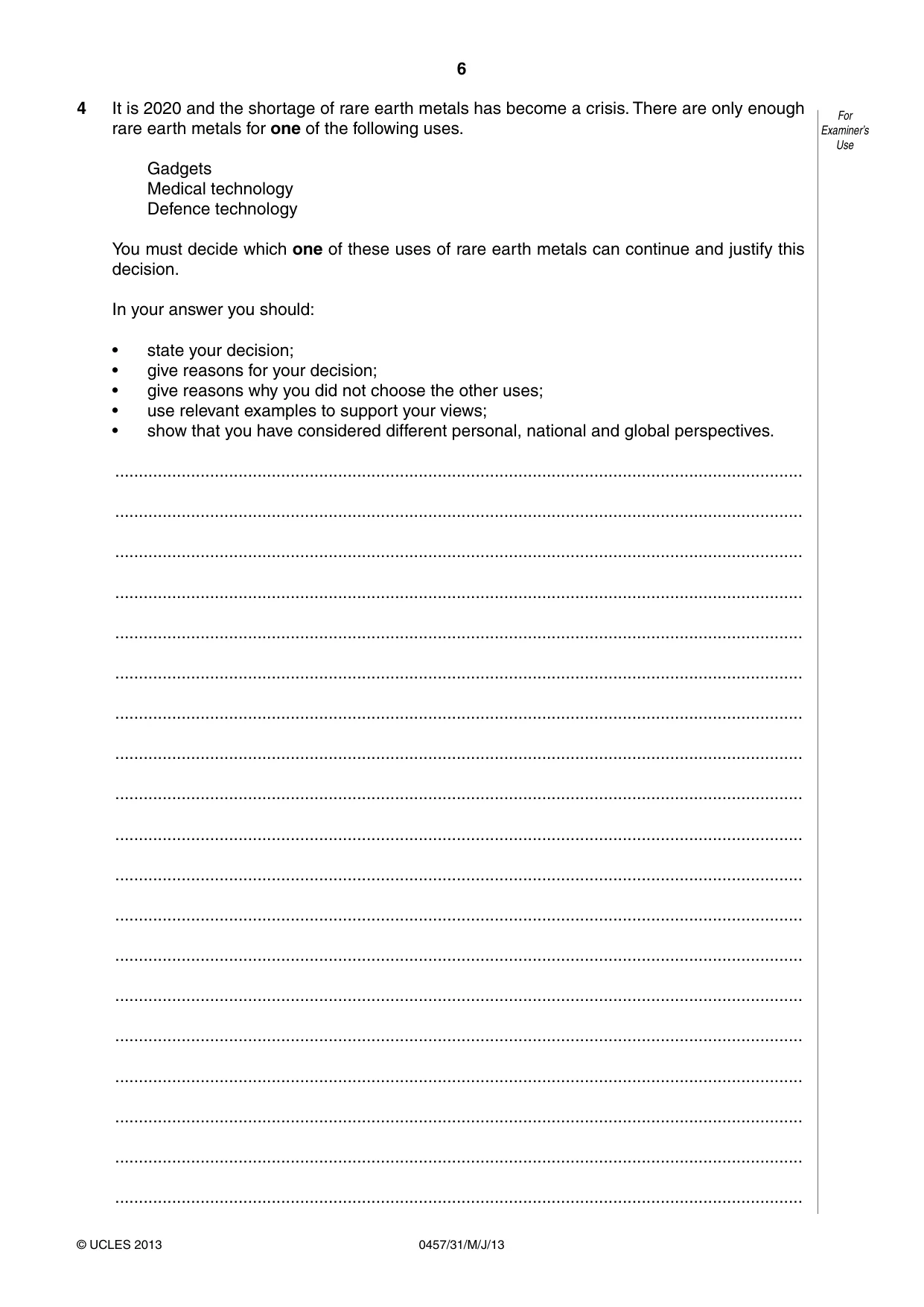 Cambridge IGCSE Global Perspectives 0457 2013 May/June Paper 3 · Variant 1 question paper, page 6 of 8