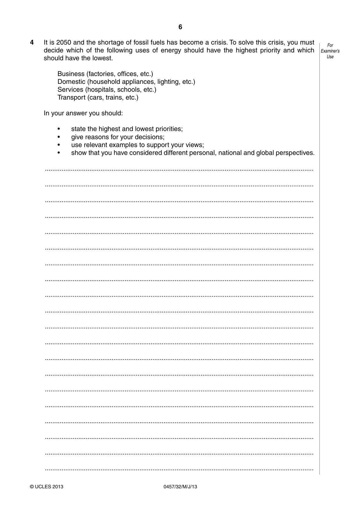 Cambridge IGCSE Global Perspectives 0457 2013 May/June Paper 3 · Variant 2 question paper, page 6 of 8