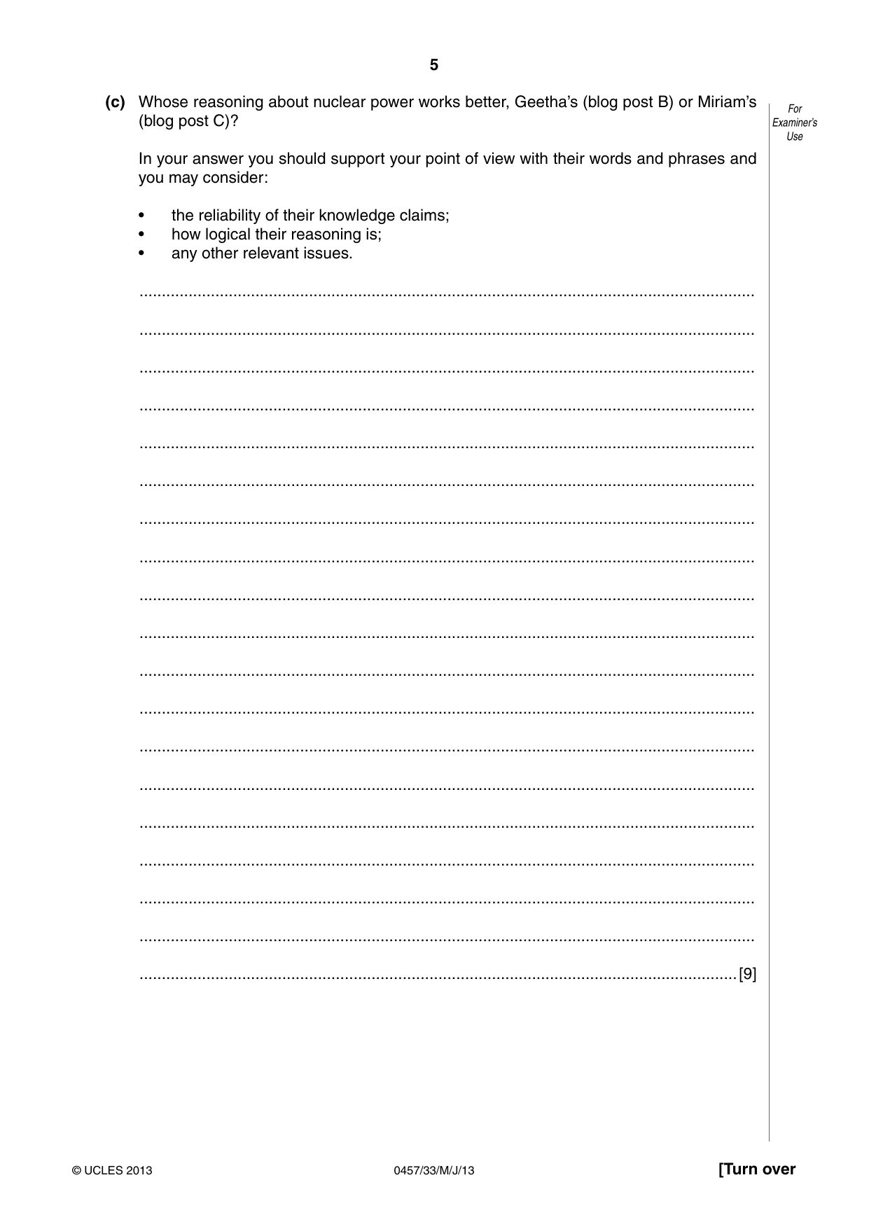 Cambridge IGCSE Global Perspectives 0457 2013 May/June Paper 3 · Variant 3 question paper, page 5 of 8