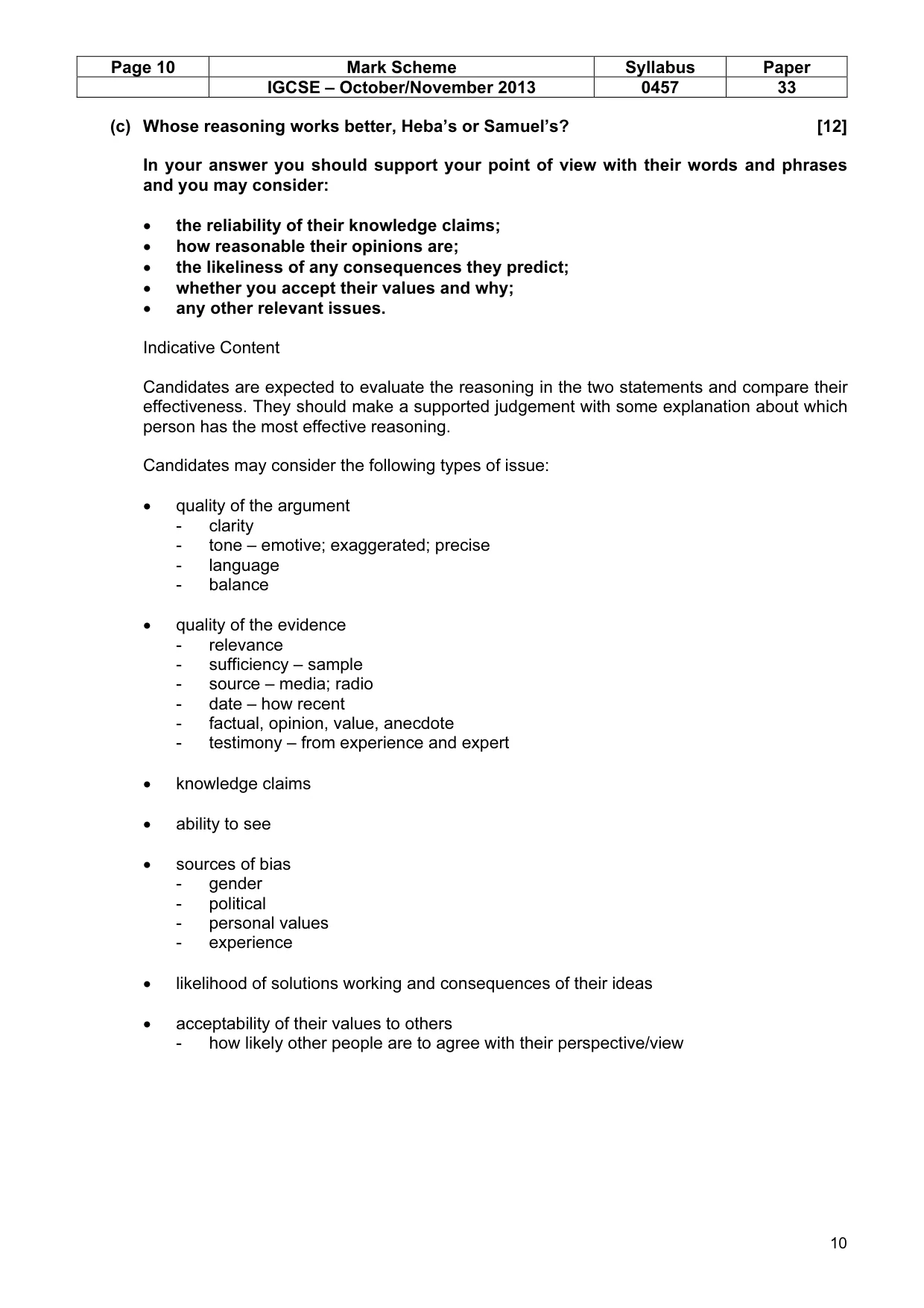 Mark scheme, page 10 of 13