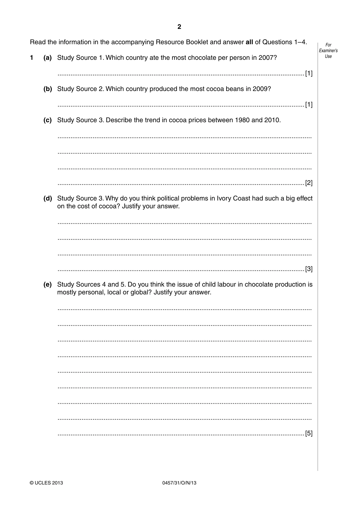Cambridge IGCSE Global Perspectives 0457 2013 Oct/Nov Paper 3 · Variant 1 question paper, page 2 of 8