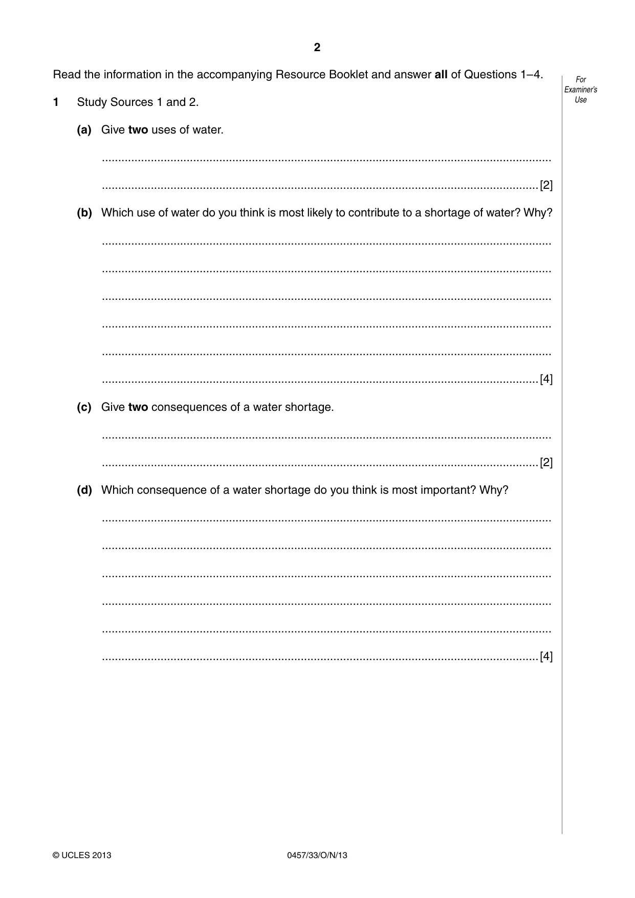Cambridge IGCSE Global Perspectives 0457 2013 Oct/Nov Paper 3 · Variant 3 question paper, page 2 of 8