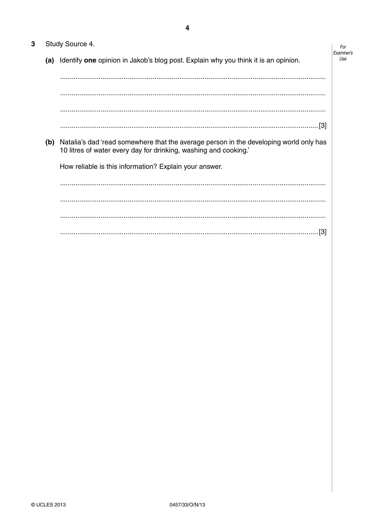 Cambridge IGCSE Global Perspectives 0457 2013 Oct/Nov Paper 3 · Variant 3 question paper, page 4 of 8