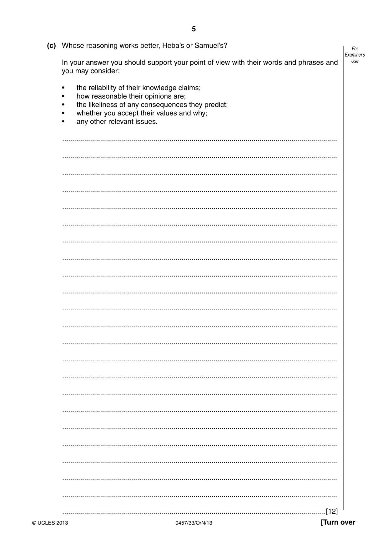 Cambridge IGCSE Global Perspectives 0457 2013 Oct/Nov Paper 3 · Variant 3 question paper, page 5 of 8
