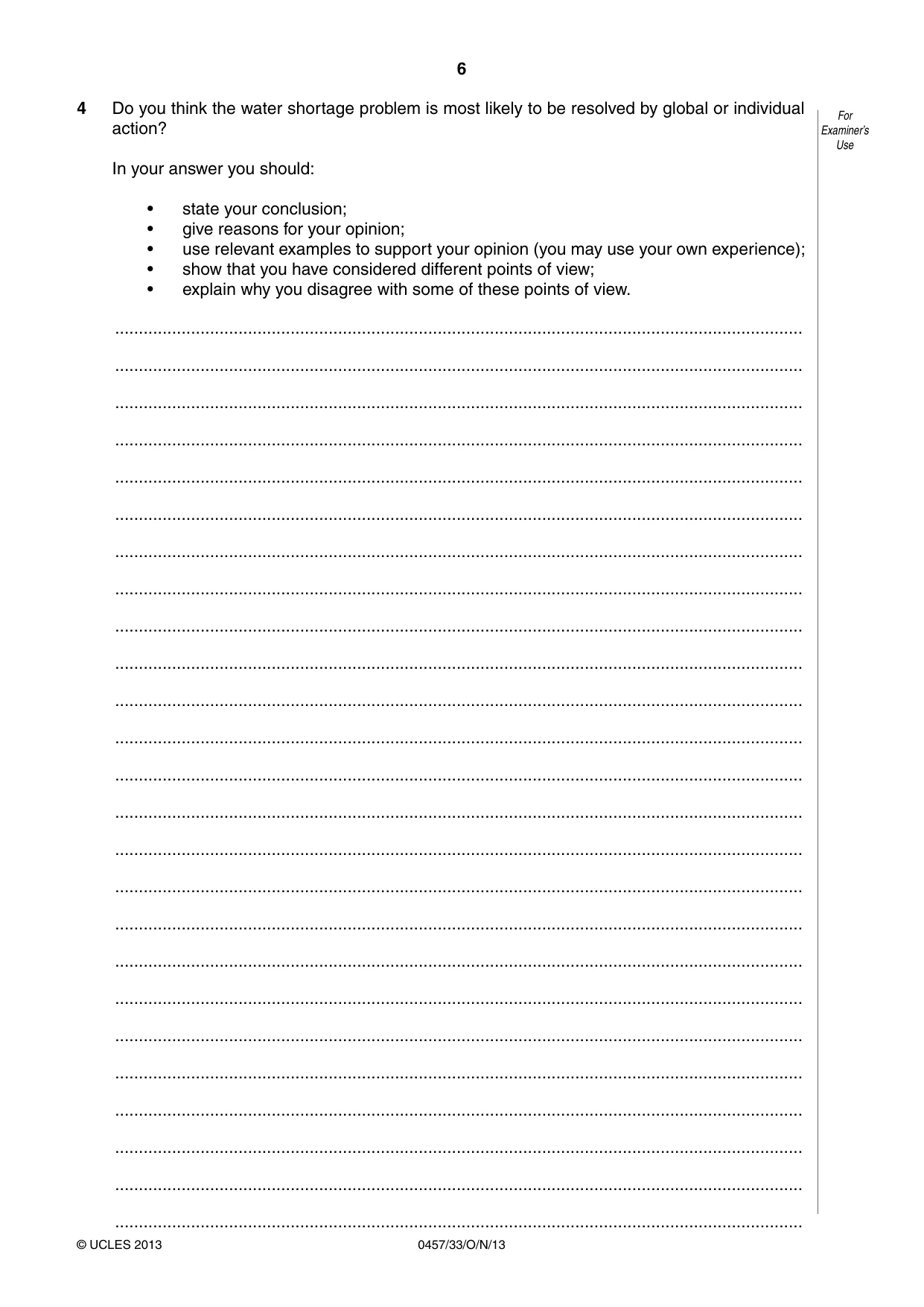 Cambridge IGCSE Global Perspectives 0457 2013 Oct/Nov Paper 3 · Variant 3 question paper, page 6 of 8