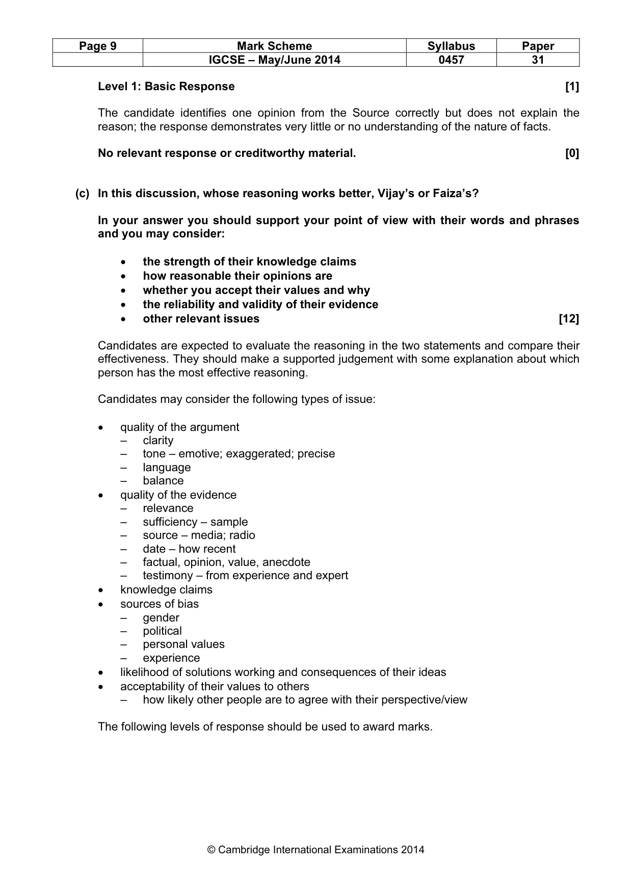 Mark scheme, page 9 of 12