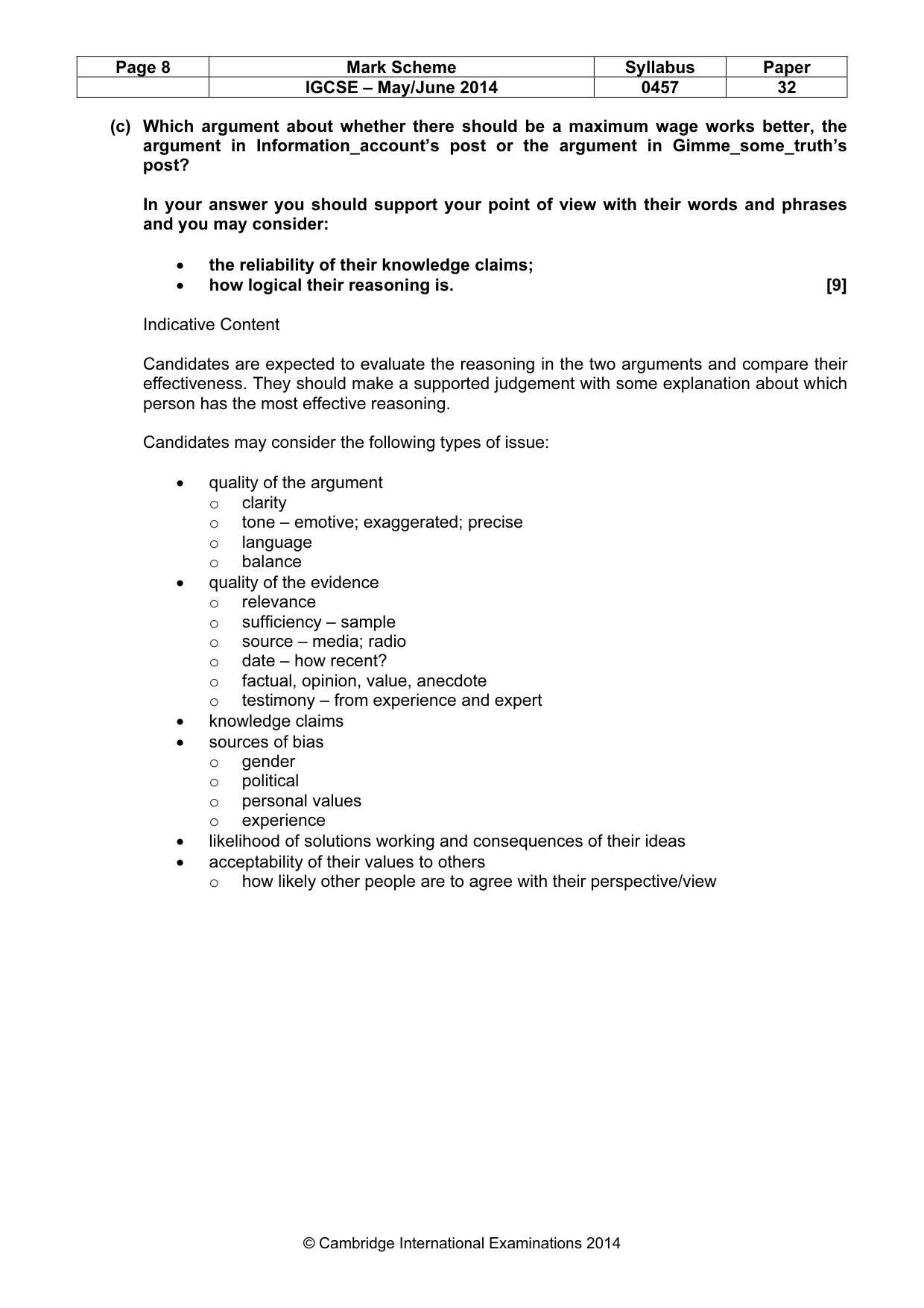 Mark scheme, page 8 of 11