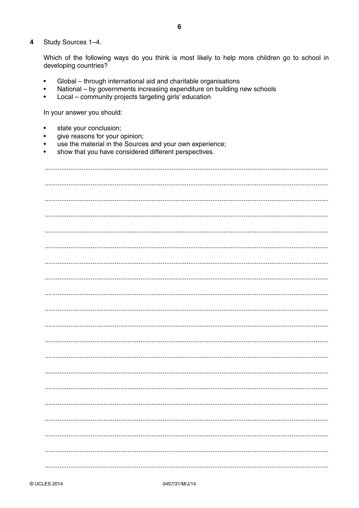 Cambridge IGCSE Global Perspectives 0457 2014 May/June Paper 3 · Variant 1 question paper, page 6 of 8