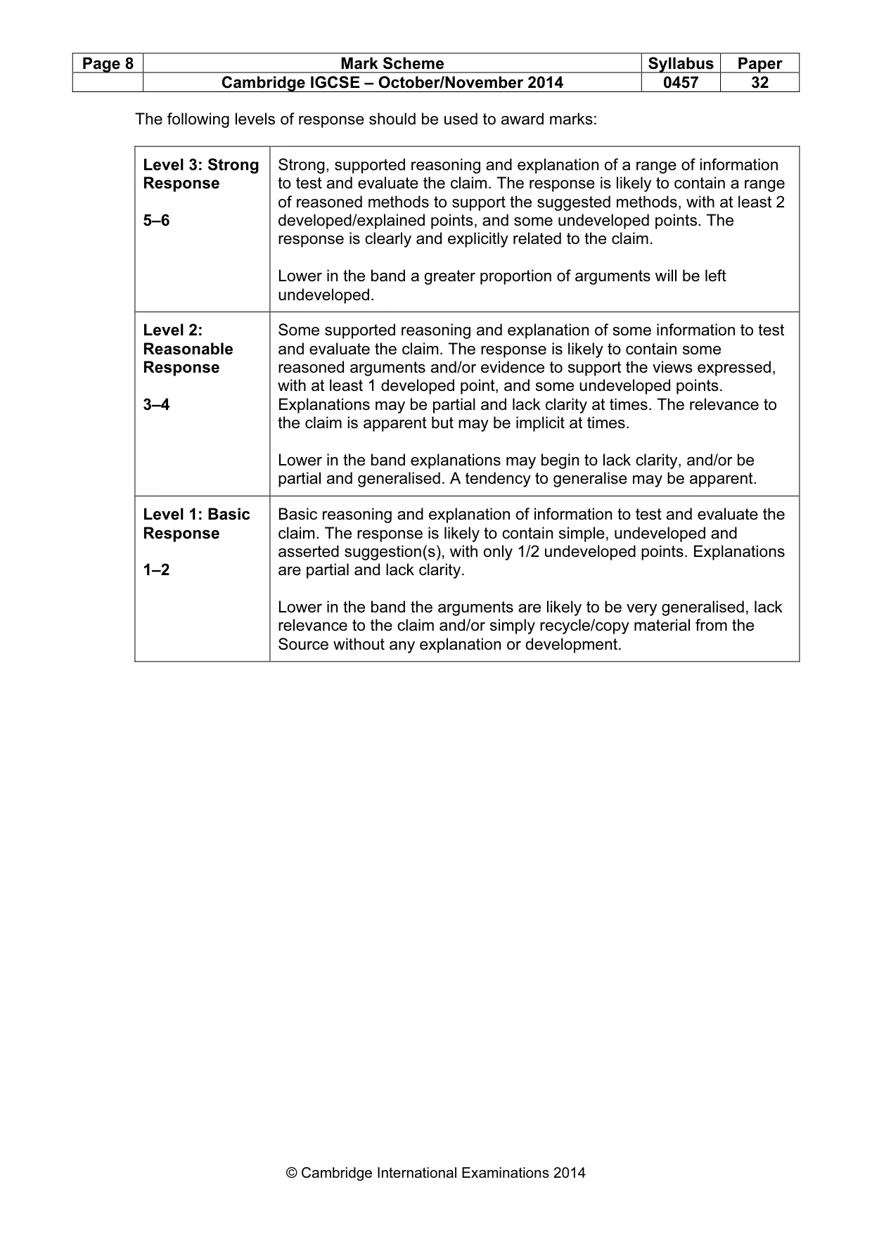 Mark scheme, page 8 of 14