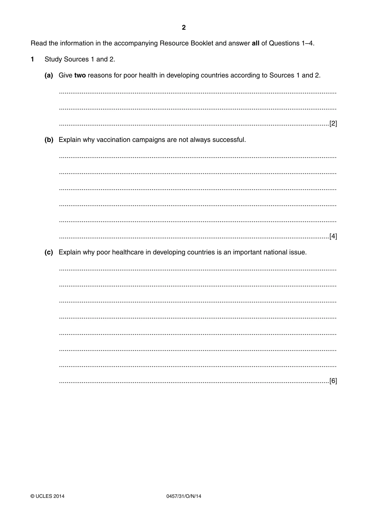 Cambridge IGCSE Global Perspectives 0457 2014 Oct/Nov Paper 3 · Variant 1 question paper, page 2 of 8