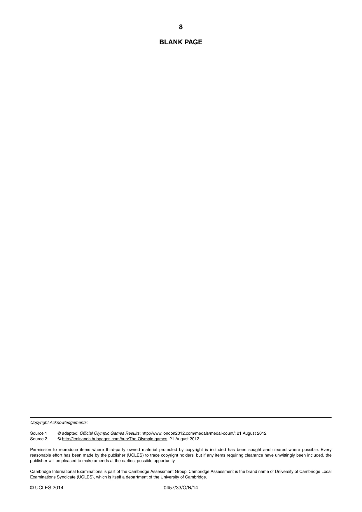 Cambridge IGCSE Global Perspectives 0457 2014 Oct/Nov Paper 3 · Variant 3 question paper, page 8 of 8