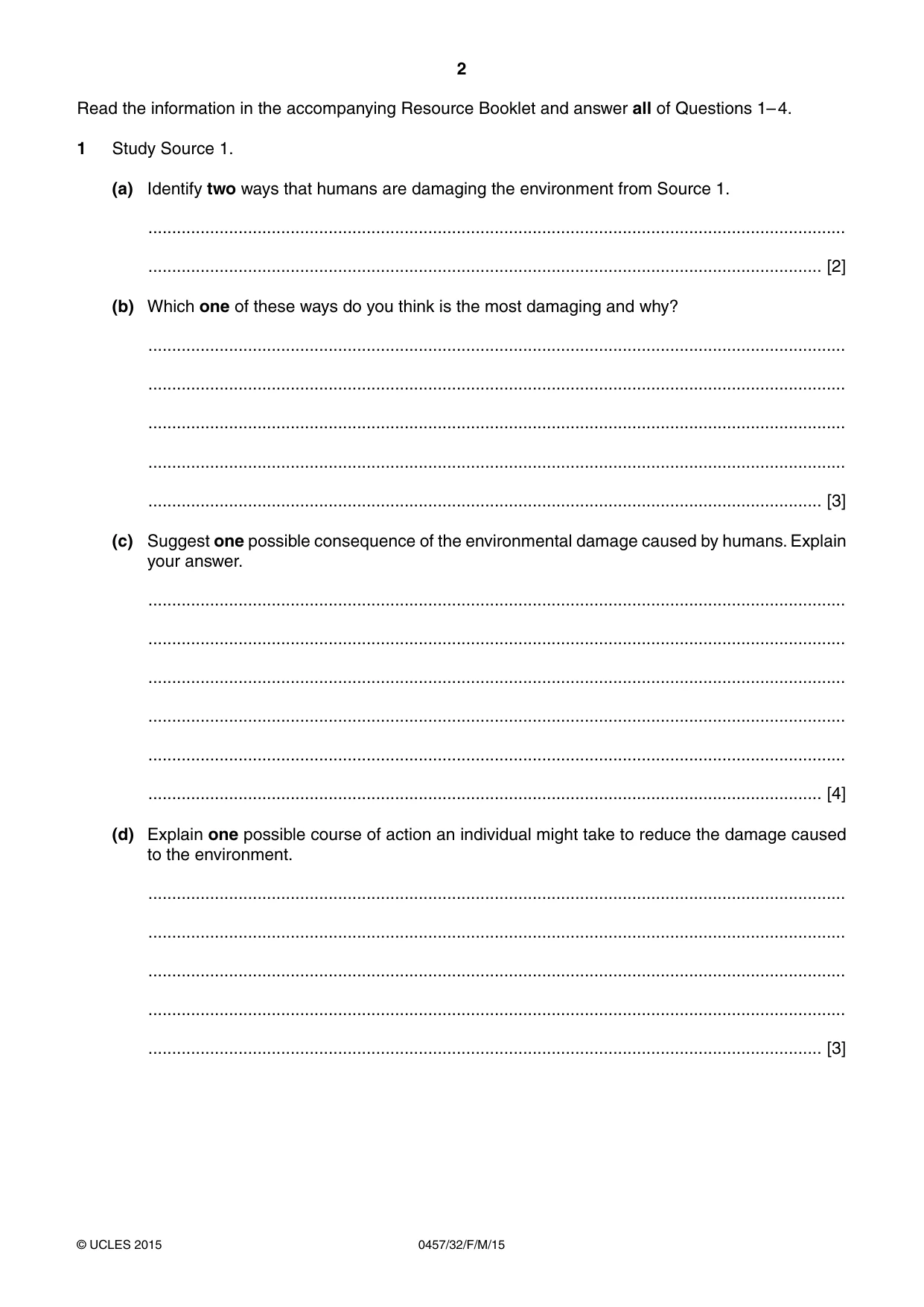 Cambridge IGCSE Global Perspectives 0457 2015 Feb/March Paper 3 · Variant 2 question paper, page 2 of 8