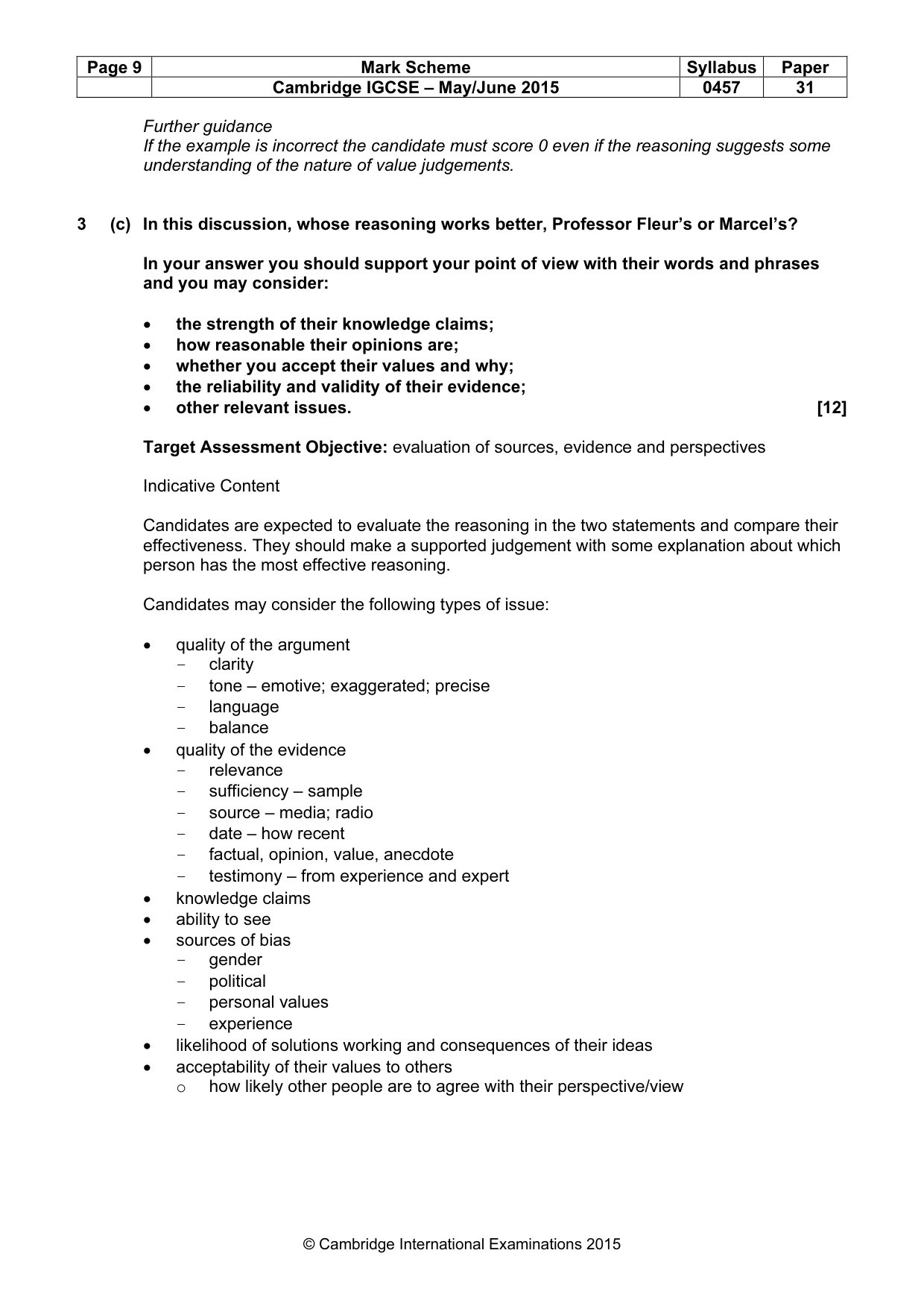 Mark scheme, page 9 of 12