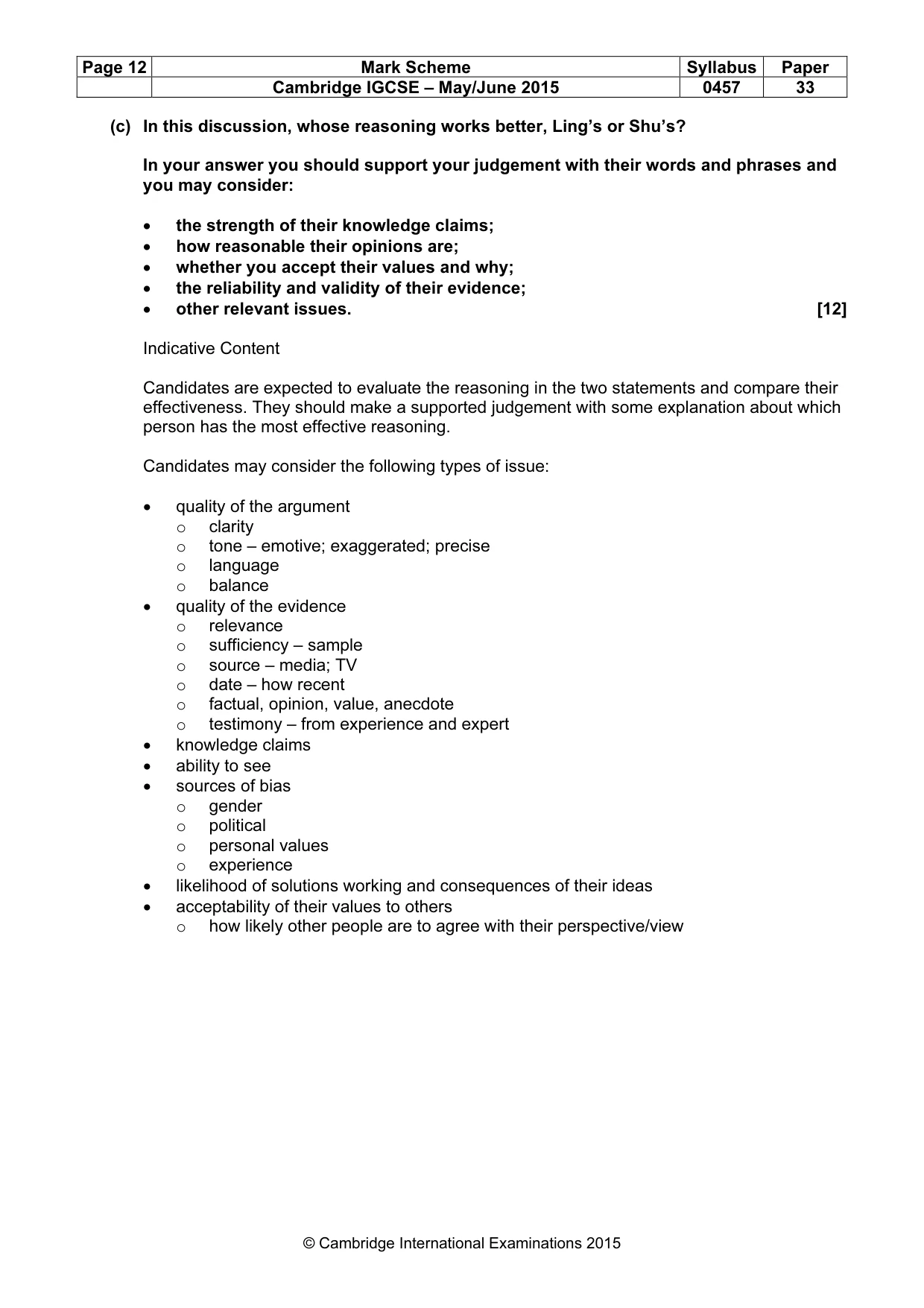 Mark scheme, page 12 of 15
