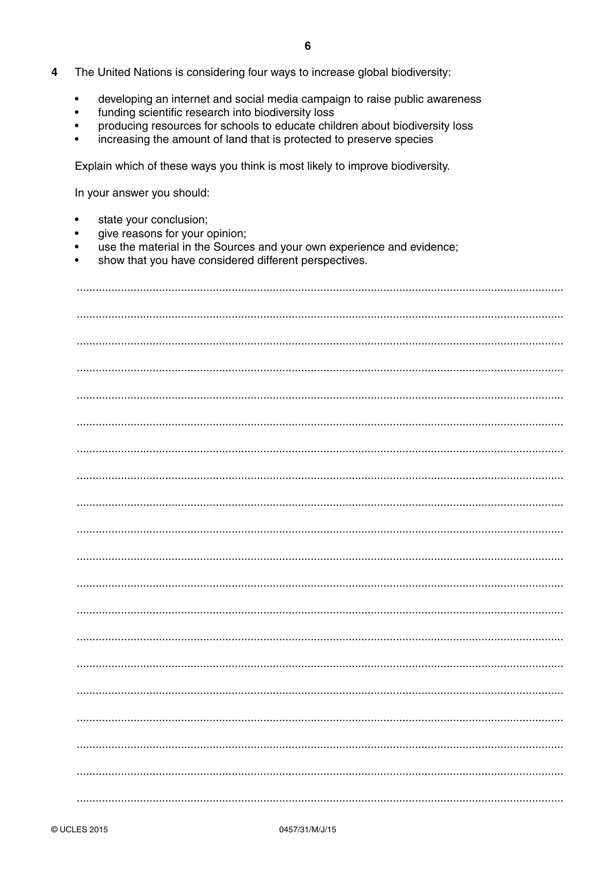 Cambridge IGCSE Global Perspectives 0457 2015 May/June Paper 3 · Variant 1 question paper, page 6 of 8