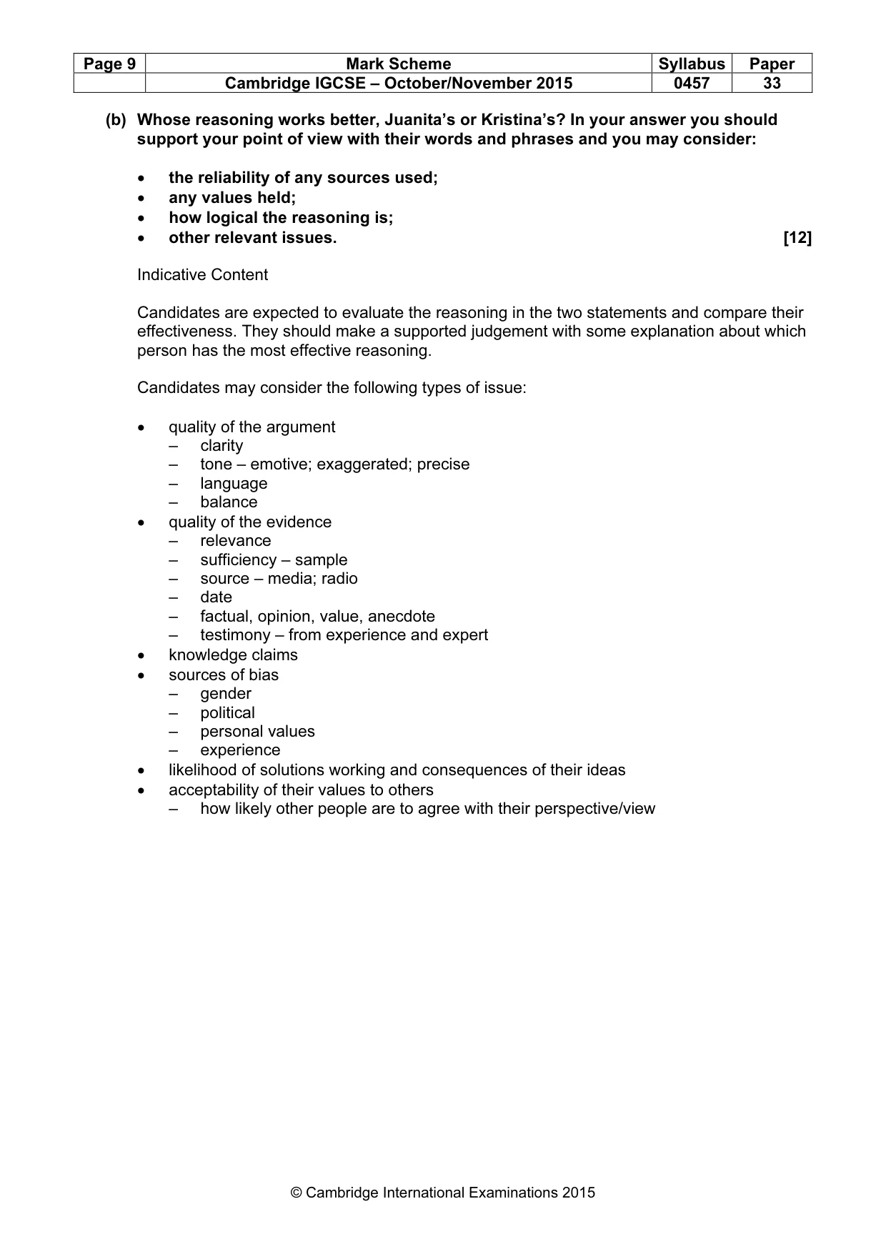 Mark scheme, page 9 of 12