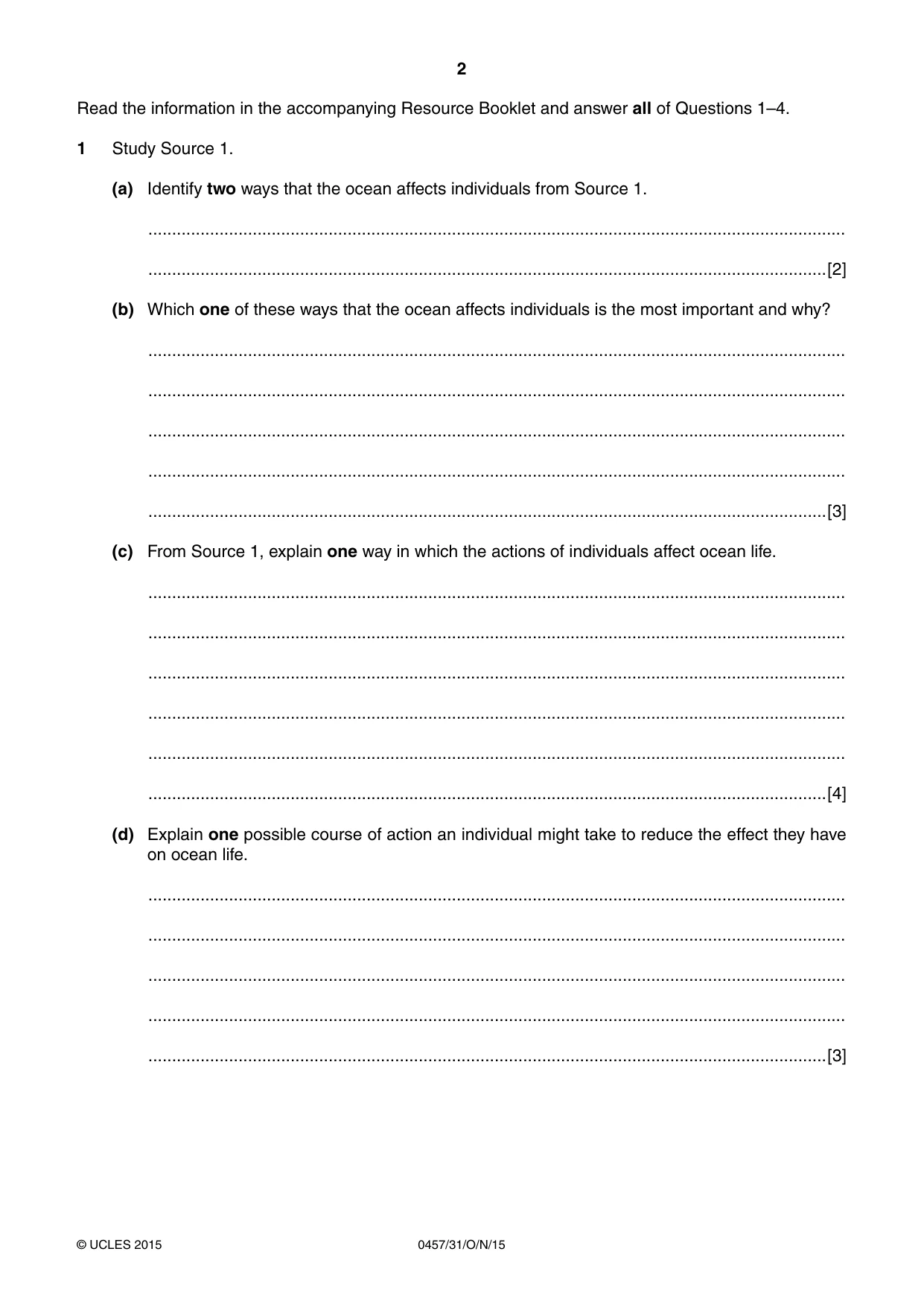 Cambridge IGCSE Global Perspectives 0457 2015 Oct/Nov Paper 3 · Variant 1 question paper, page 2 of 8