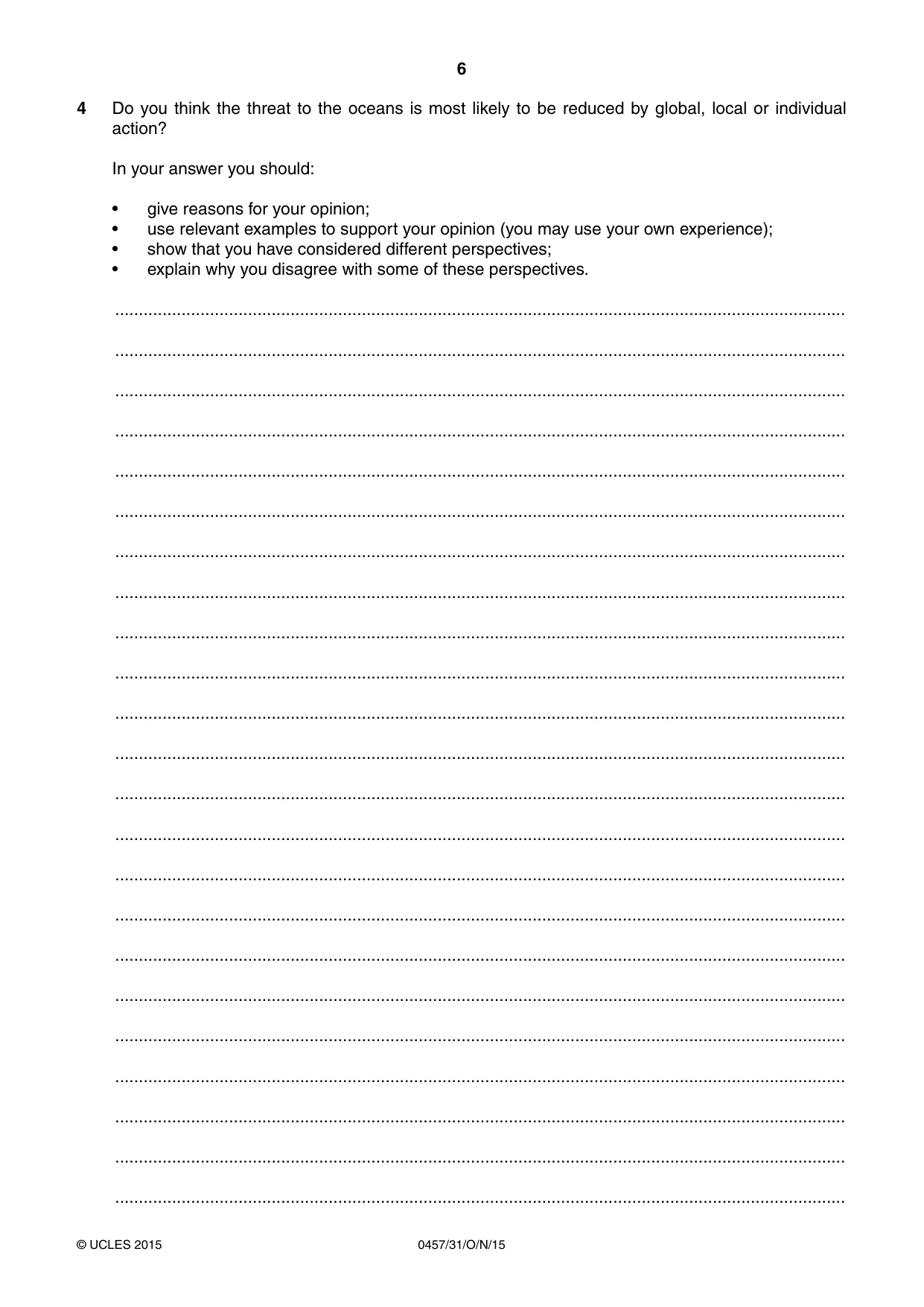 Cambridge IGCSE Global Perspectives 0457 2015 Oct/Nov Paper 3 · Variant 1 question paper, page 6 of 8
