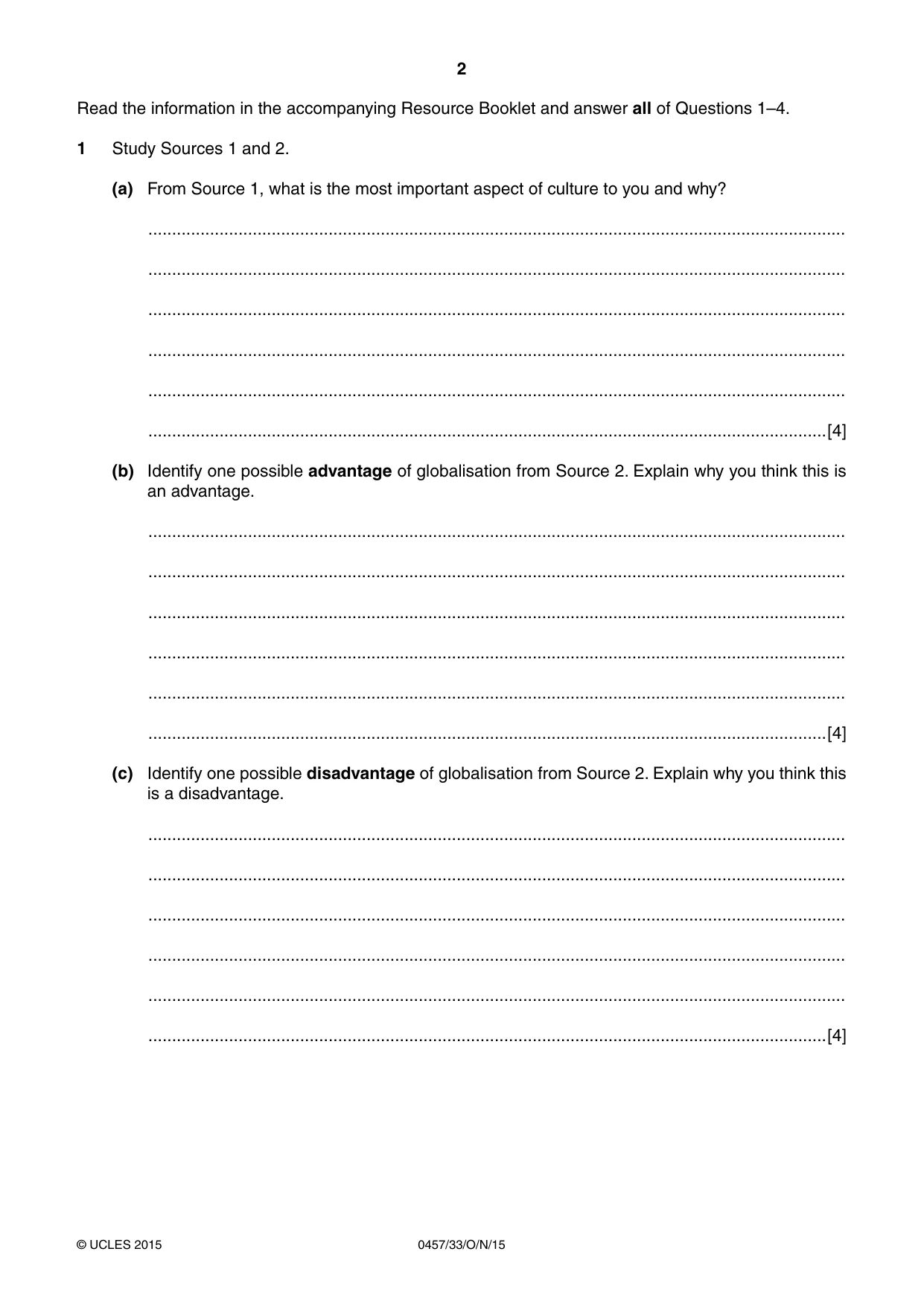 Cambridge IGCSE Global Perspectives 0457 2015 Oct/Nov Paper 3 · Variant 3 question paper, page 2 of 8