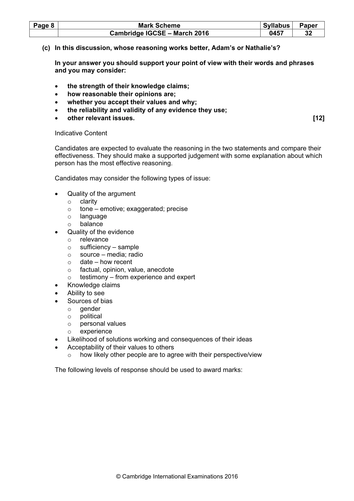 Mark scheme, page 8 of 11