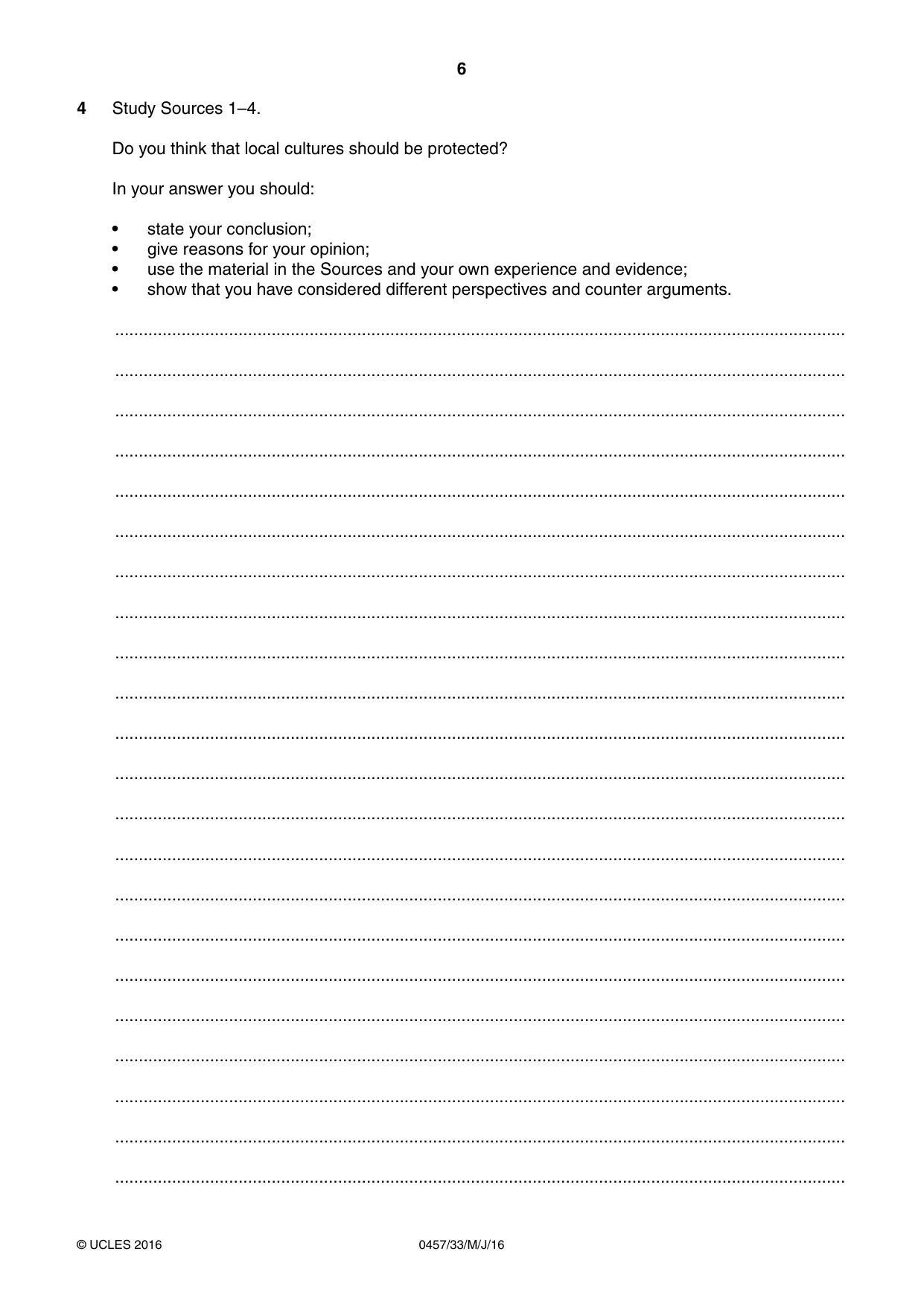 Cambridge IGCSE Global Perspectives 0457 2016 May/June Paper 3 · Variant 3 question paper, page 6 of 8