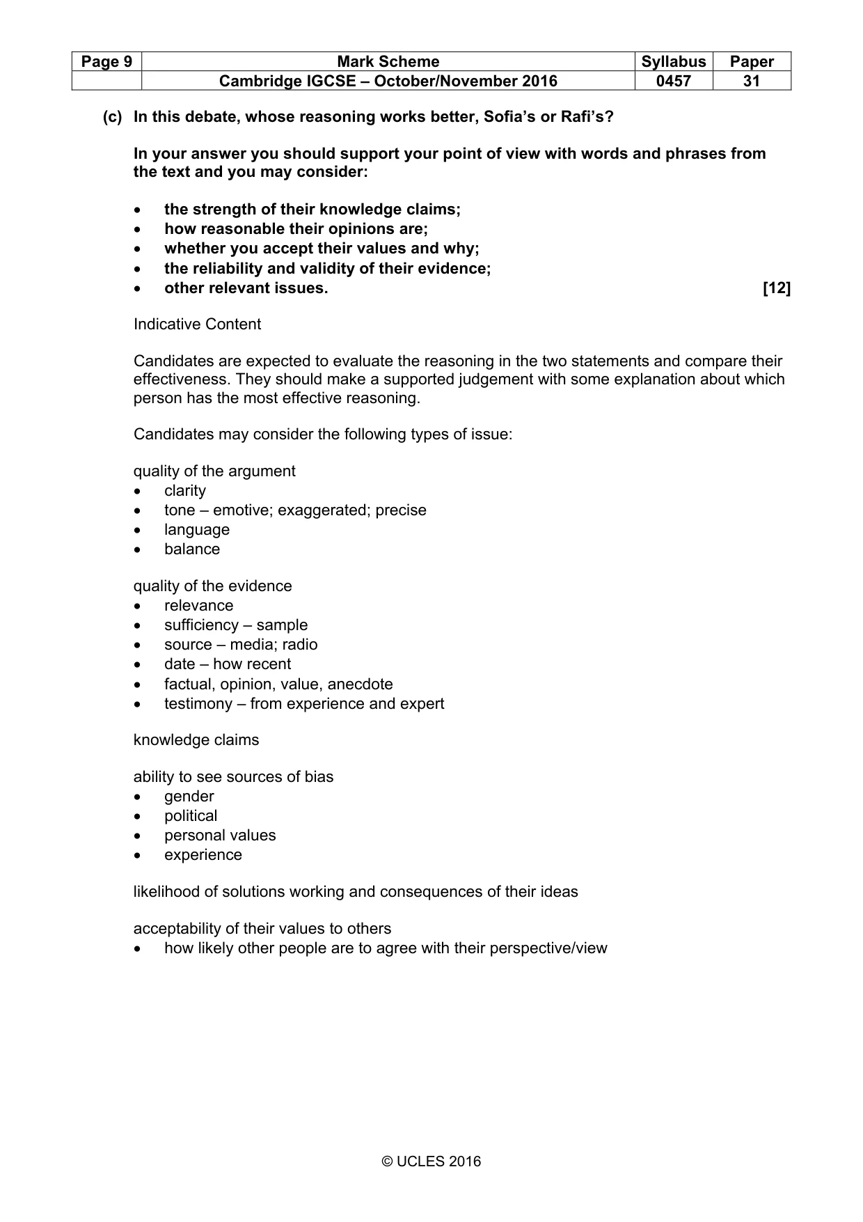 Mark scheme, page 9 of 12