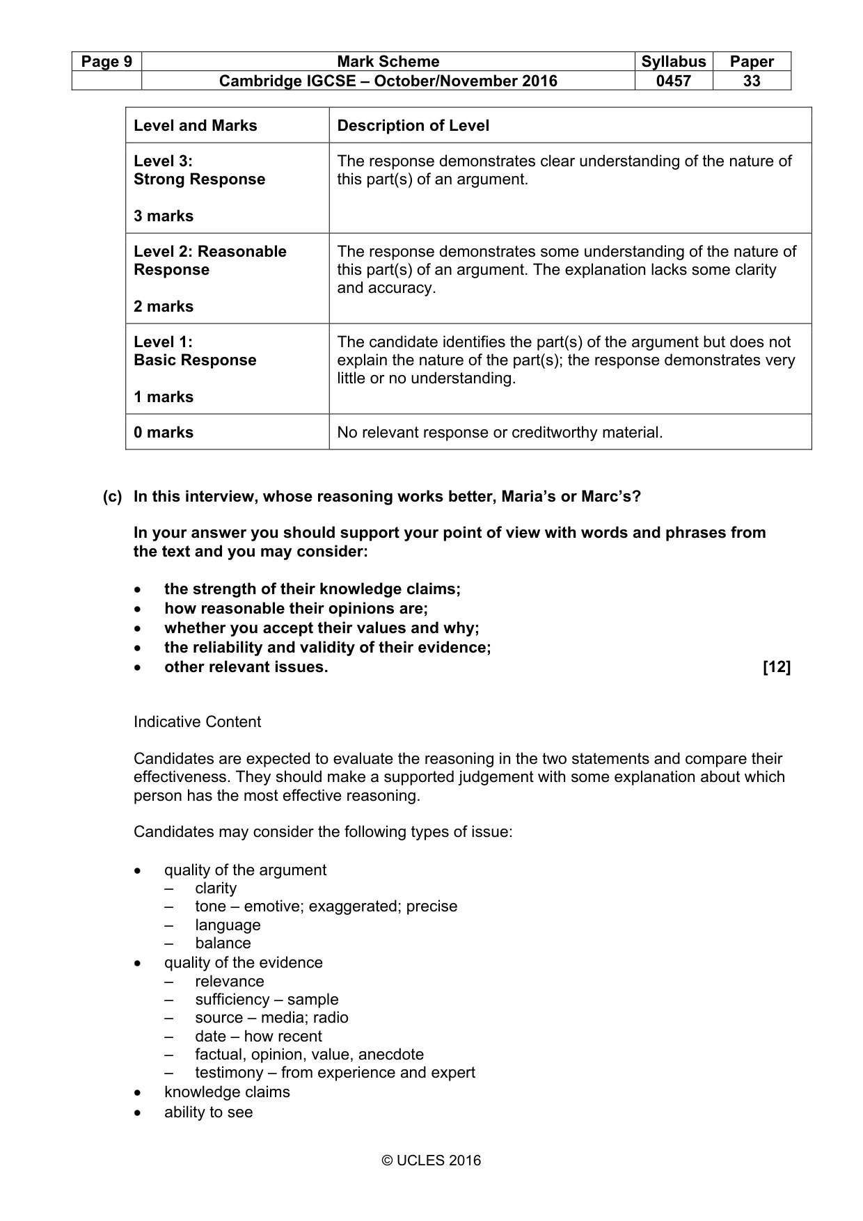 Mark scheme, page 9 of 13