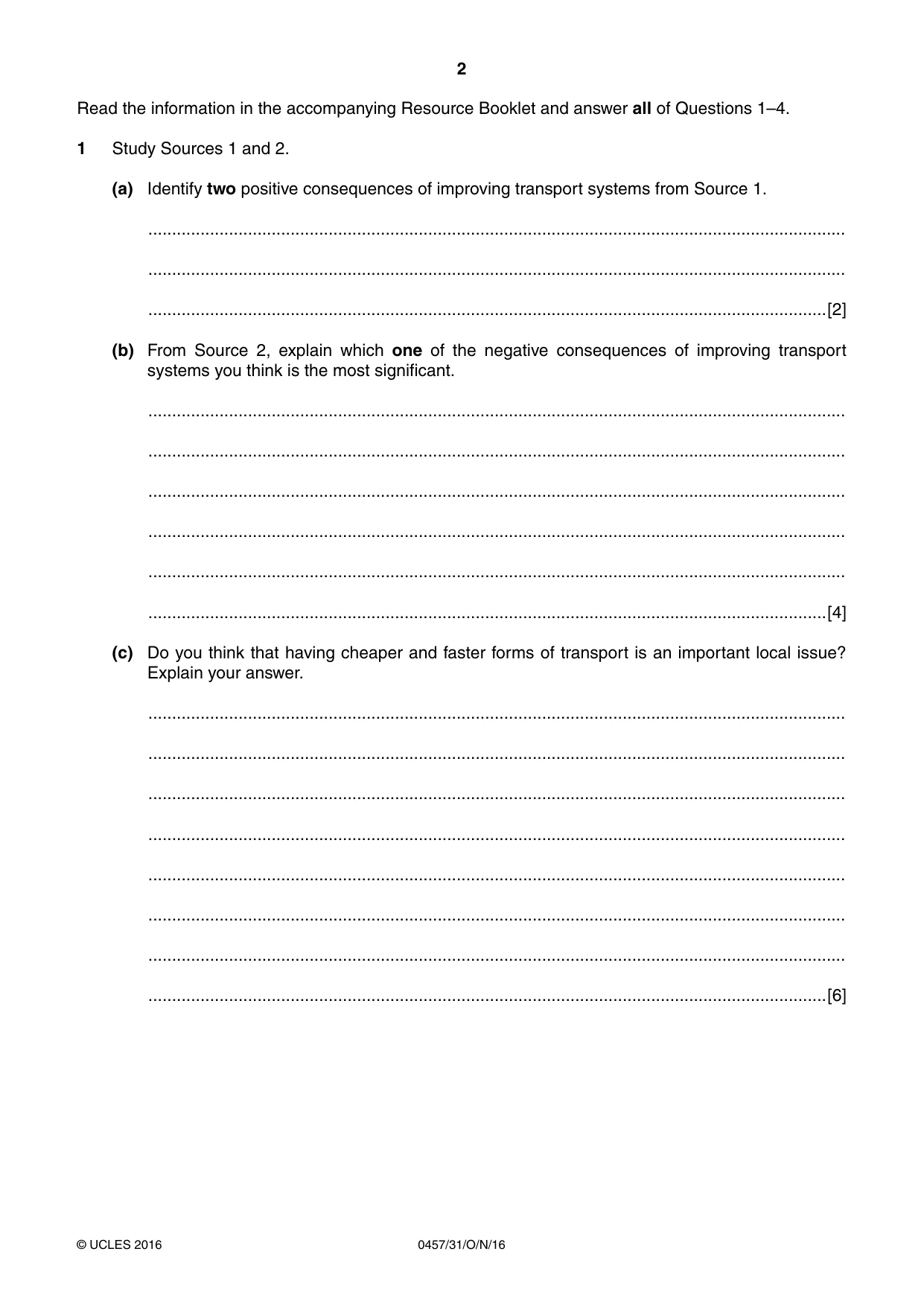 Cambridge IGCSE Global Perspectives 0457 2016 Oct/Nov Paper 3 · Variant 1 question paper, page 2 of 8