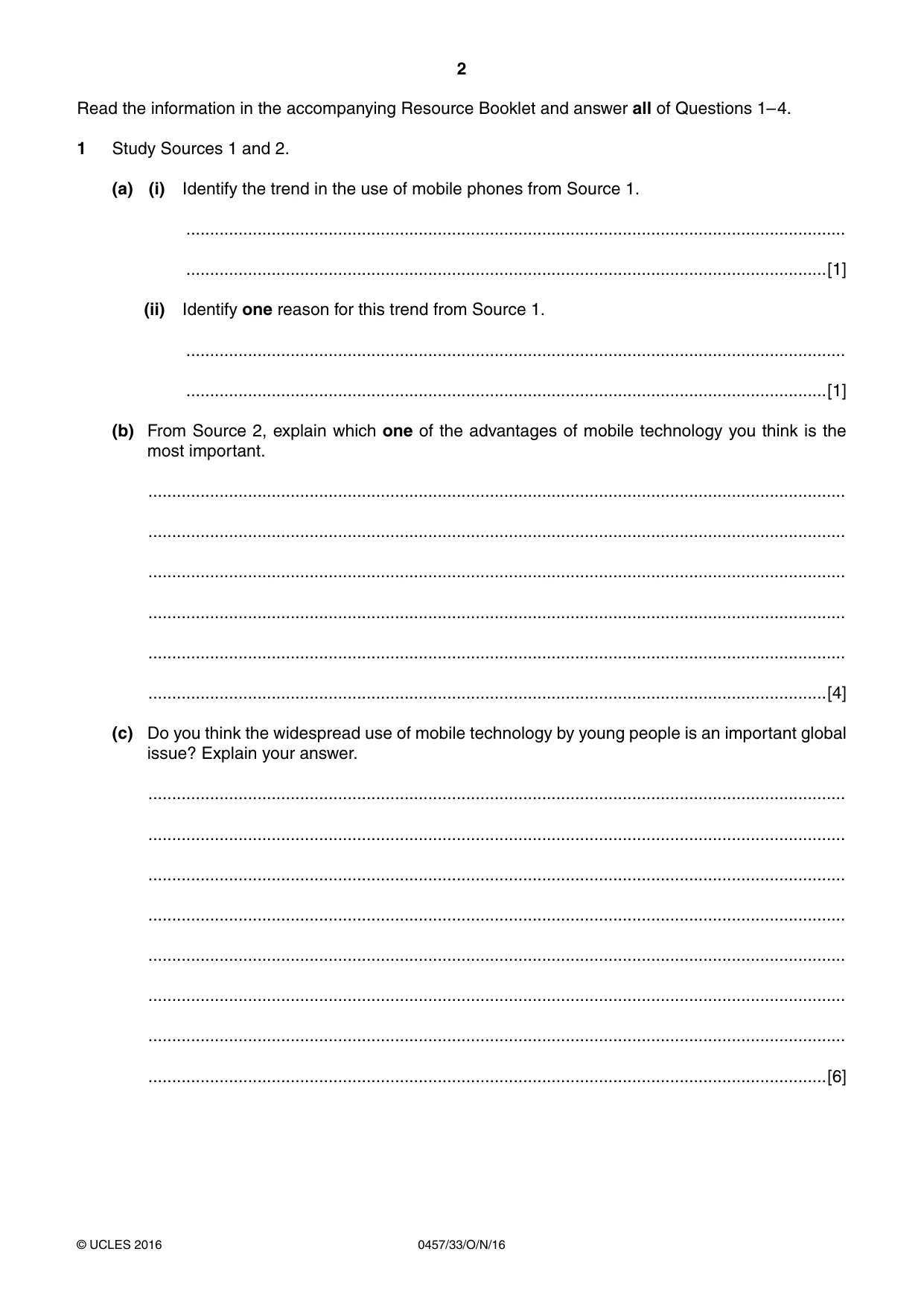 Cambridge IGCSE Global Perspectives 0457 2016 Oct/Nov Paper 3 · Variant 3 question paper, page 2 of 8