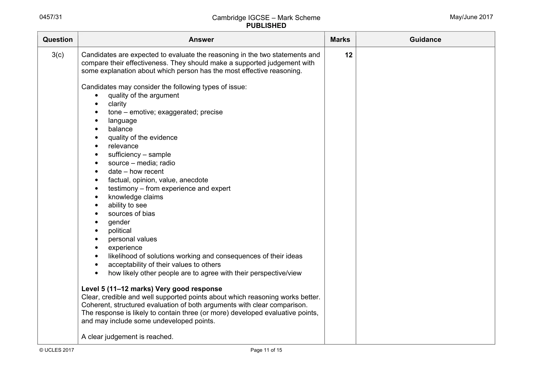 Mark scheme, page 11 of 15