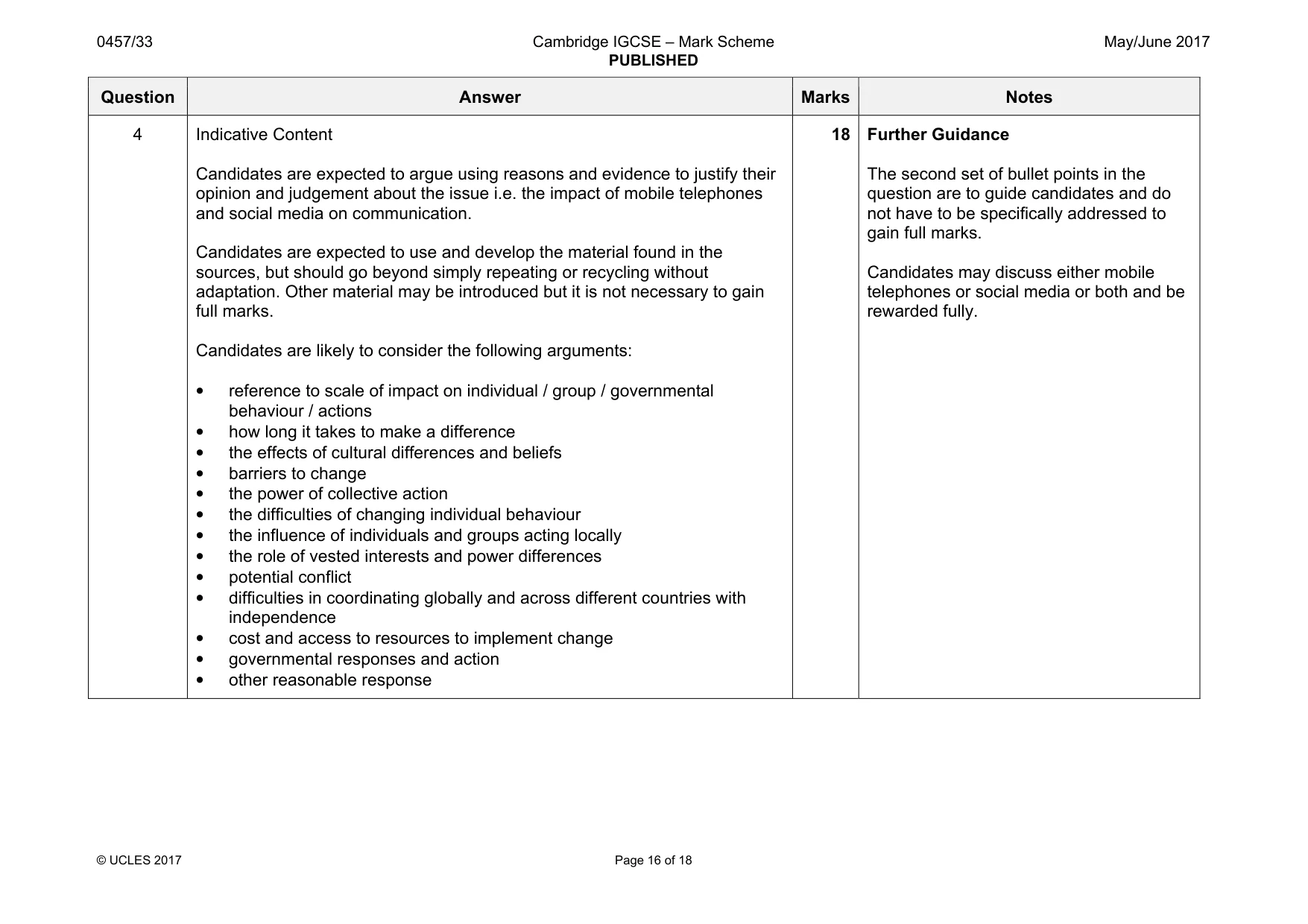Mark scheme, page 16 of 18