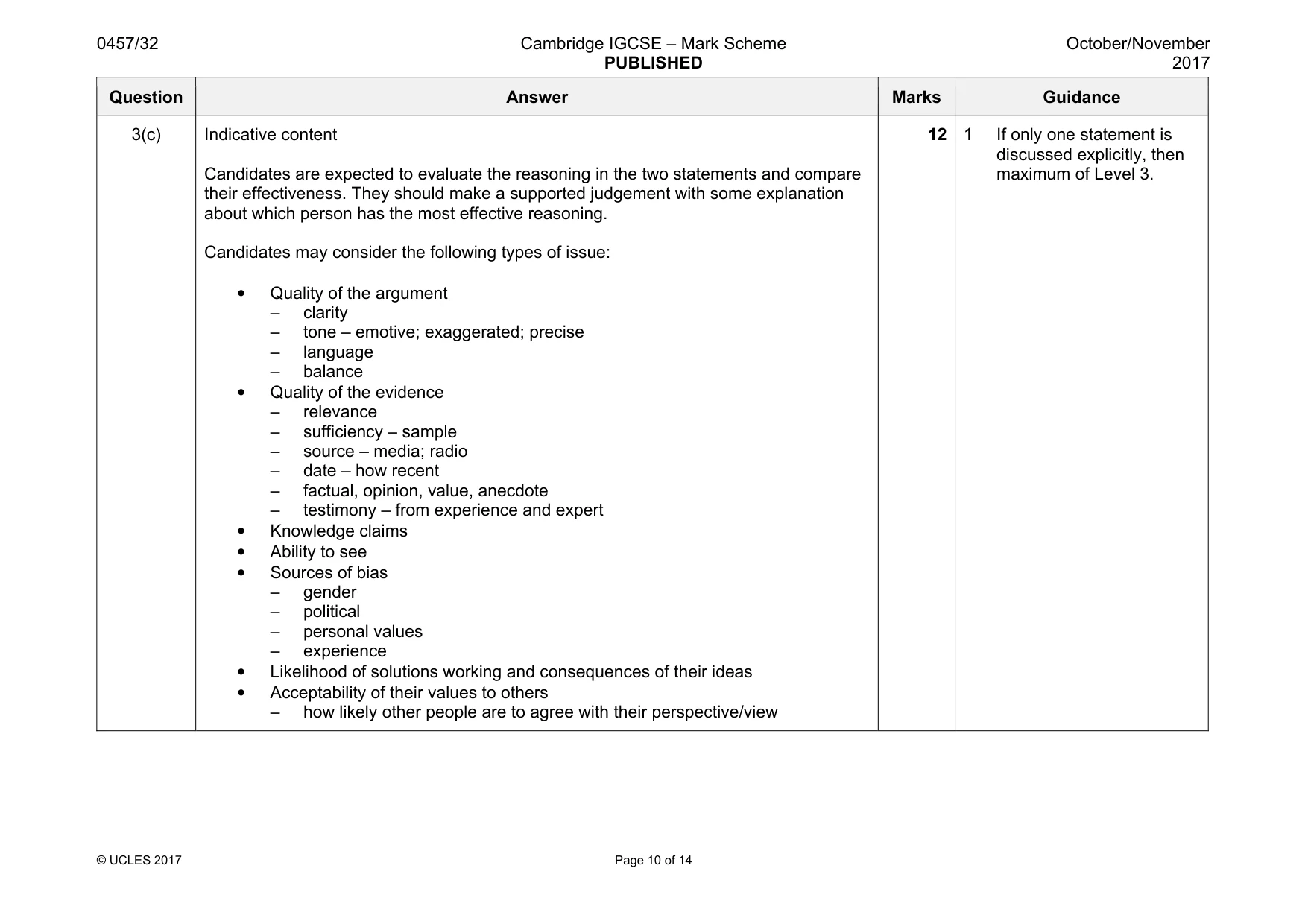 Mark scheme, page 10 of 14