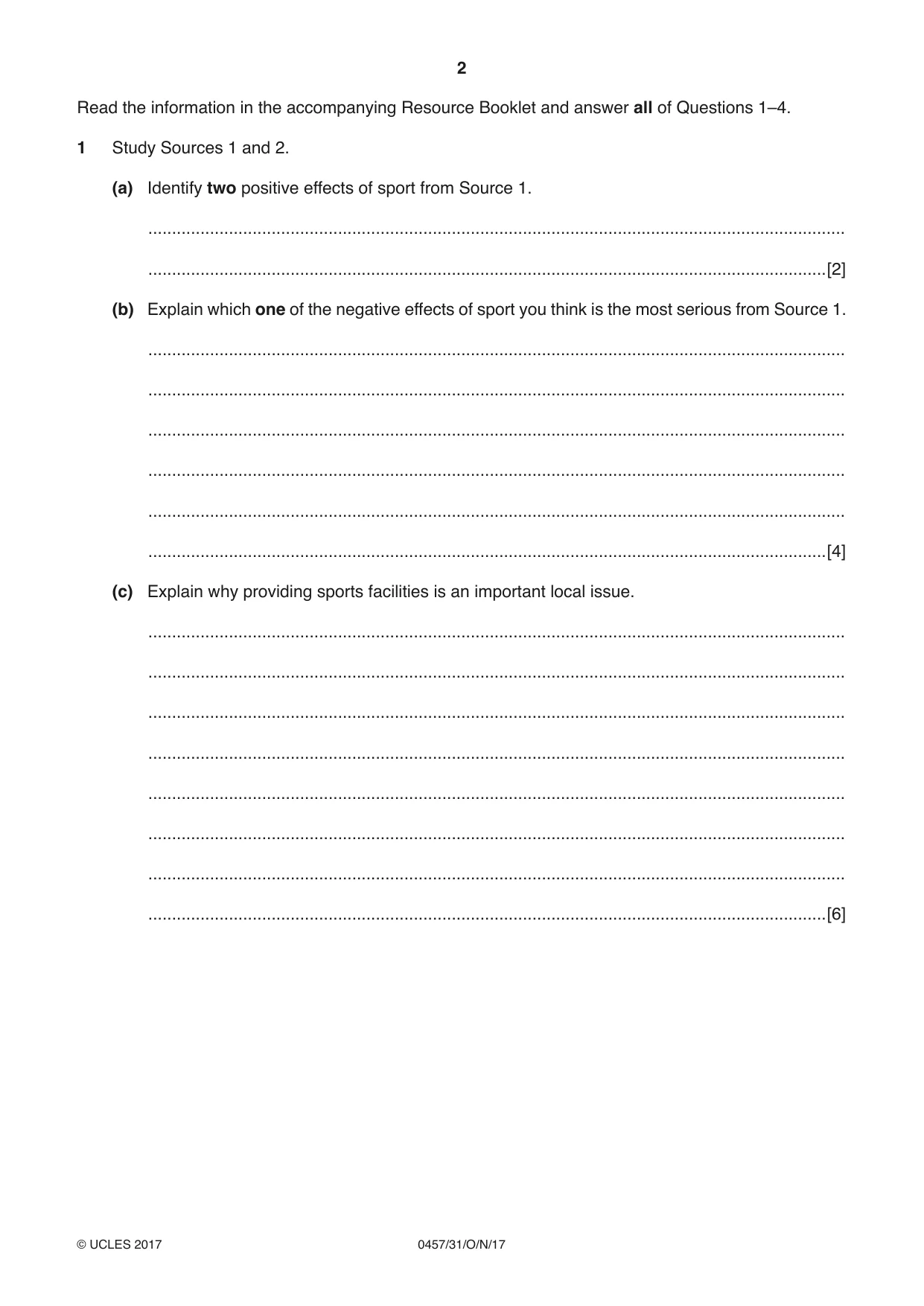 Cambridge IGCSE Global Perspectives 0457 2017 Oct/Nov Paper 3 · Variant 1 question paper, page 2 of 8