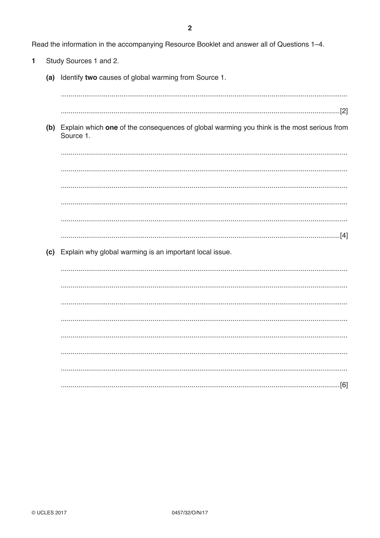 Cambridge IGCSE Global Perspectives 0457 2017 Oct/Nov Paper 3 · Variant 2 question paper, page 2 of 8