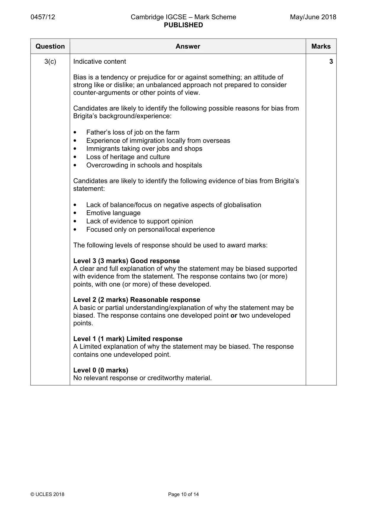 Mark scheme, page 10 of 14
