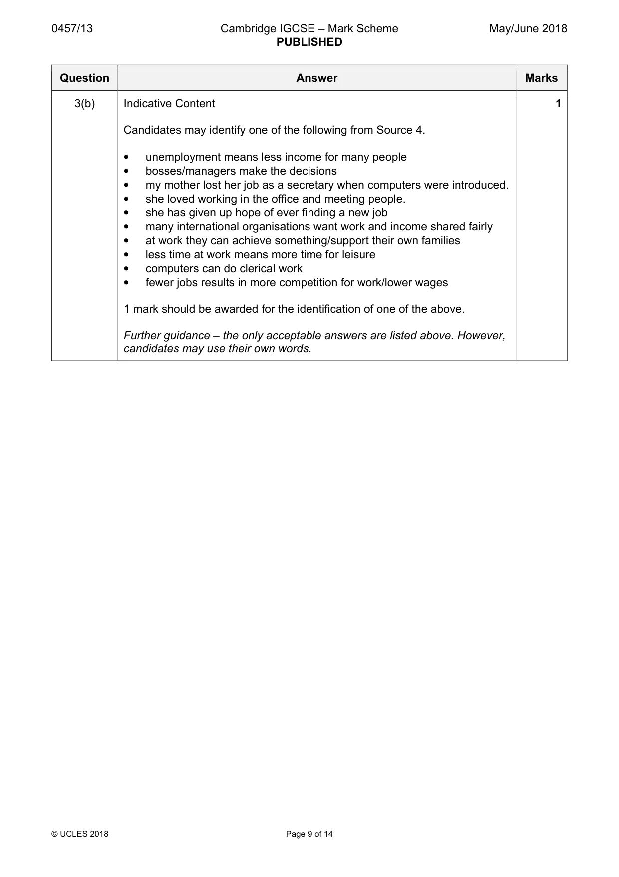 Mark scheme, page 9 of 14