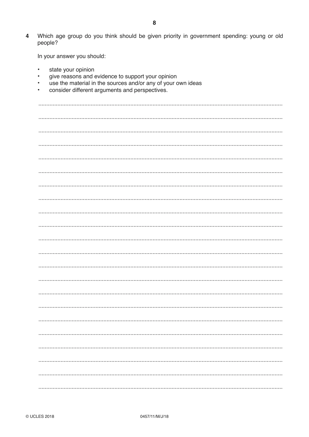 Cambridge IGCSE Global Perspectives 0457 2018 May/June Paper 1 · Variant 1 question paper, page 8 of 12