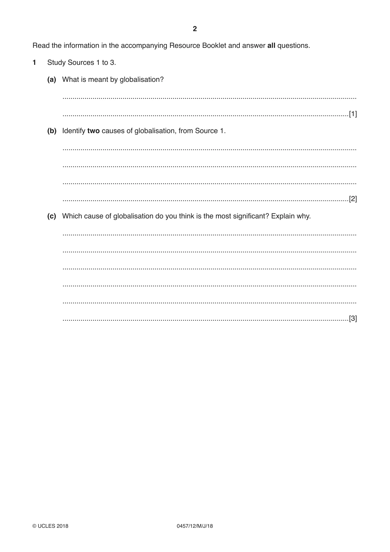 Cambridge IGCSE Global Perspectives 0457 2018 May/June Paper 1 · Variant 2 question paper, page 2 of 12