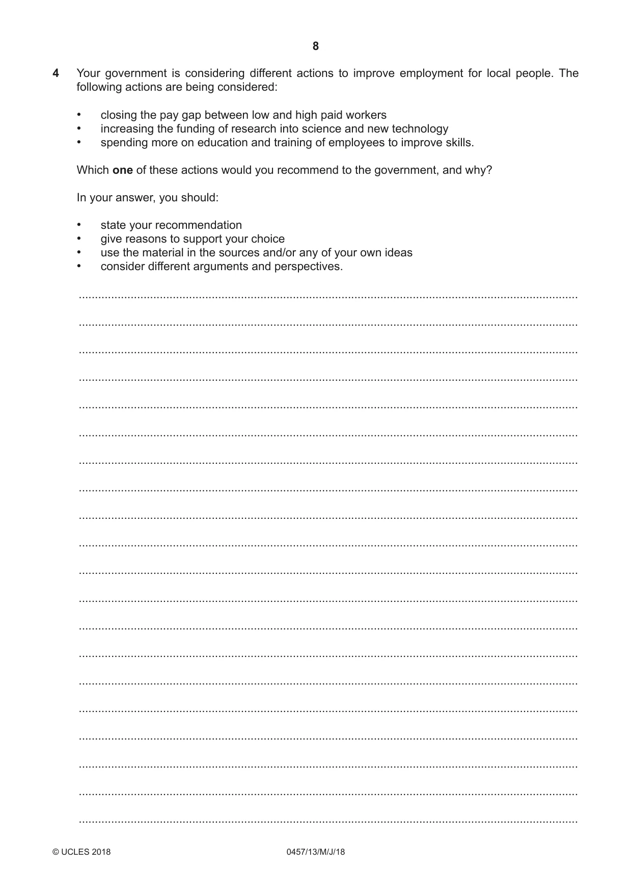 Cambridge IGCSE Global Perspectives 0457 2018 May/June Paper 1 · Variant 3 question paper, page 8 of 12