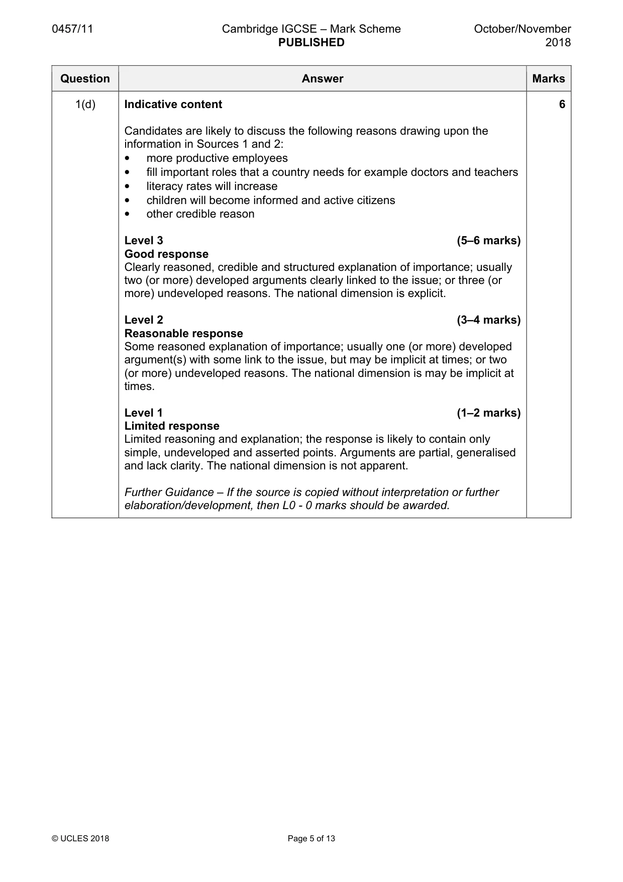 Mark scheme, page 5 of 13