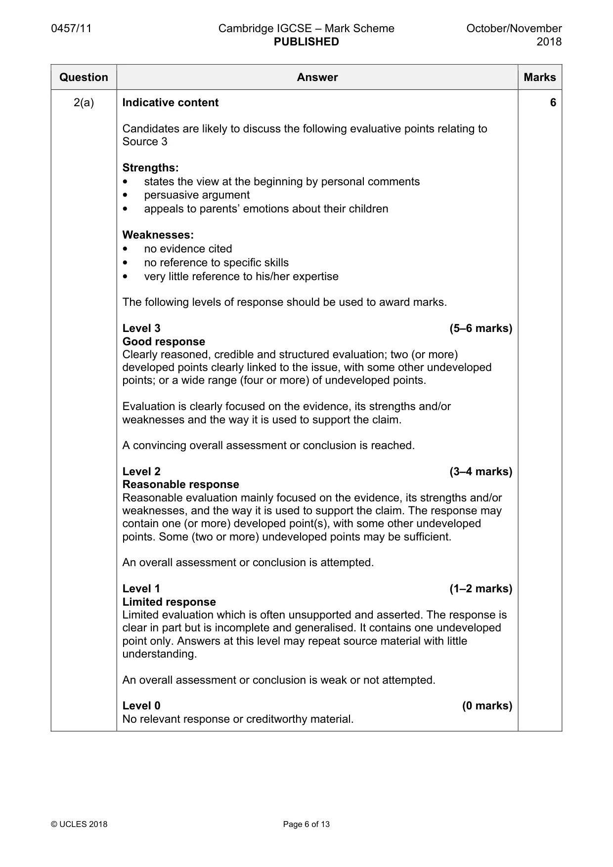 Mark scheme, page 6 of 13
