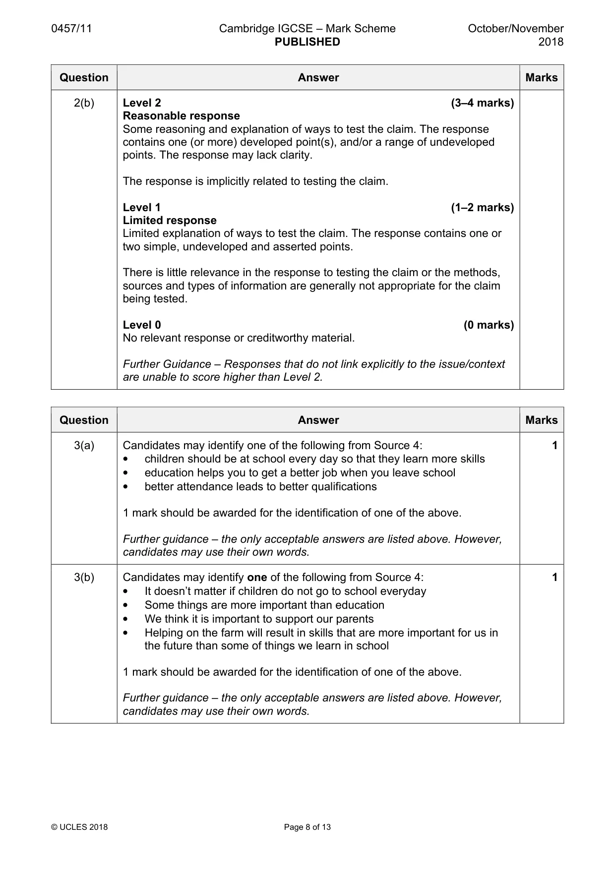 Mark scheme, page 8 of 13