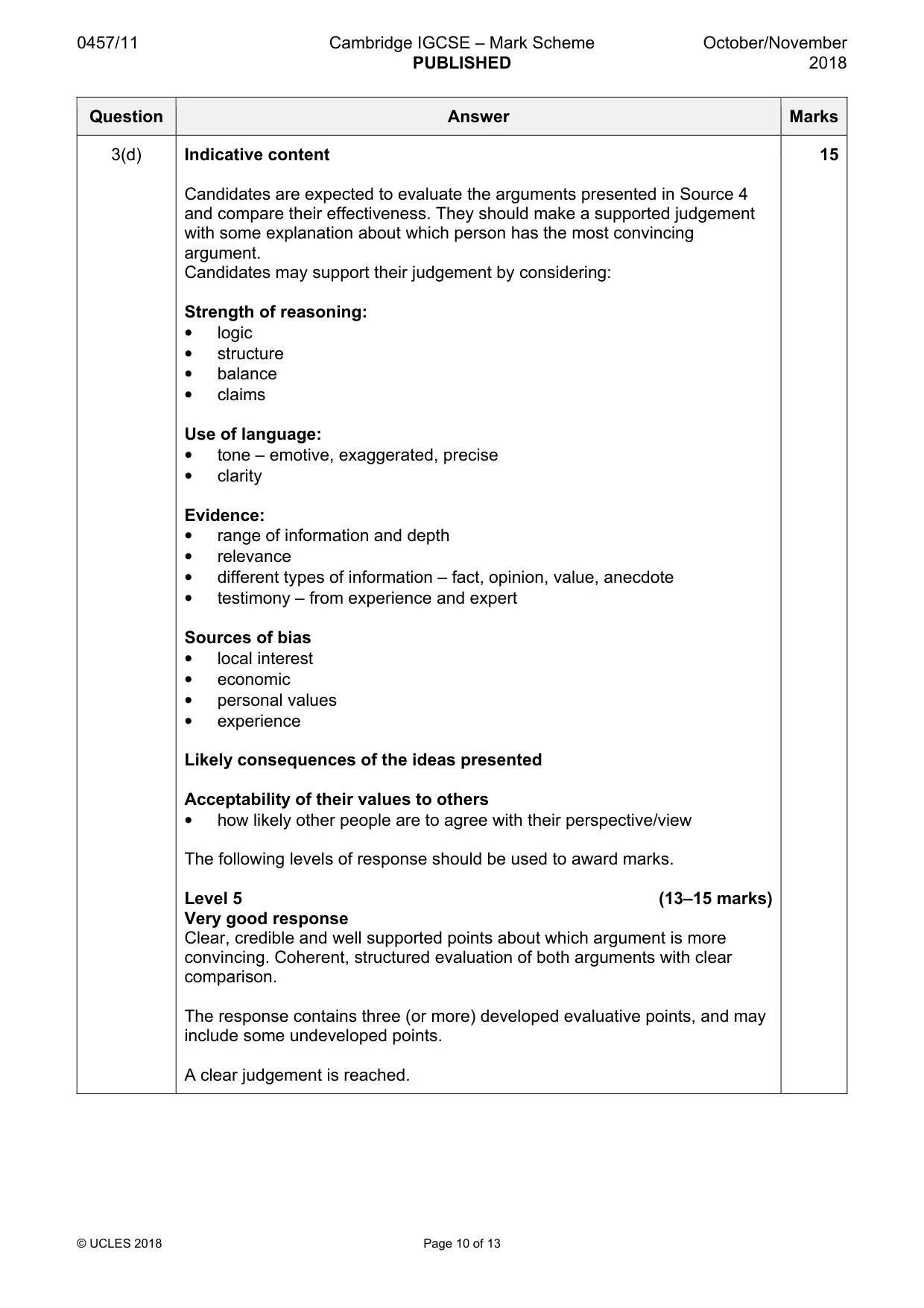 Mark scheme, page 10 of 13