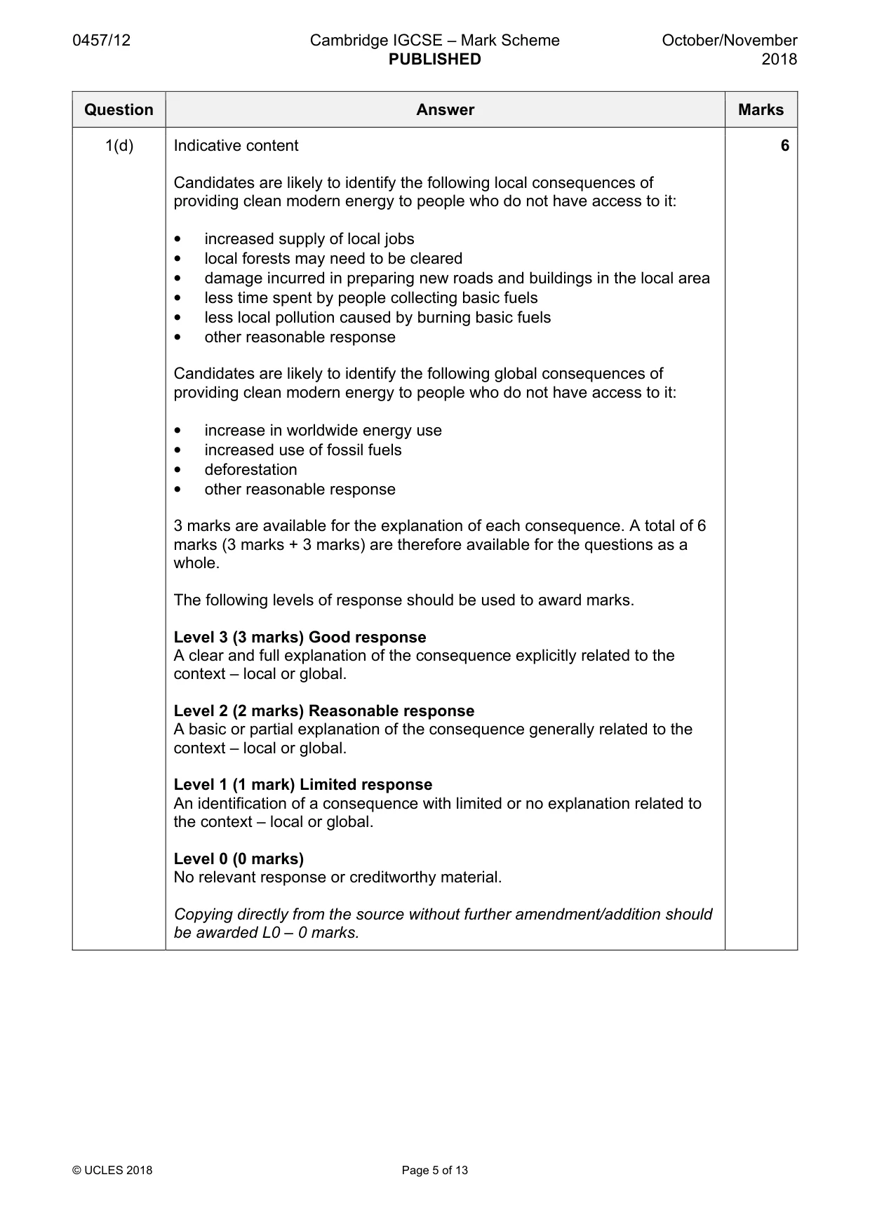 Mark scheme, page 5 of 13
