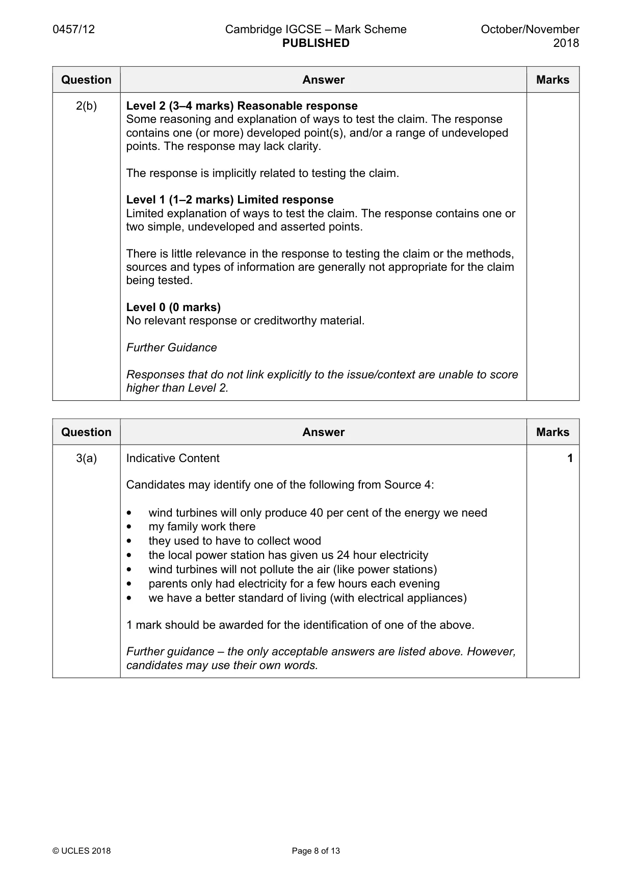 Mark scheme, page 8 of 13
