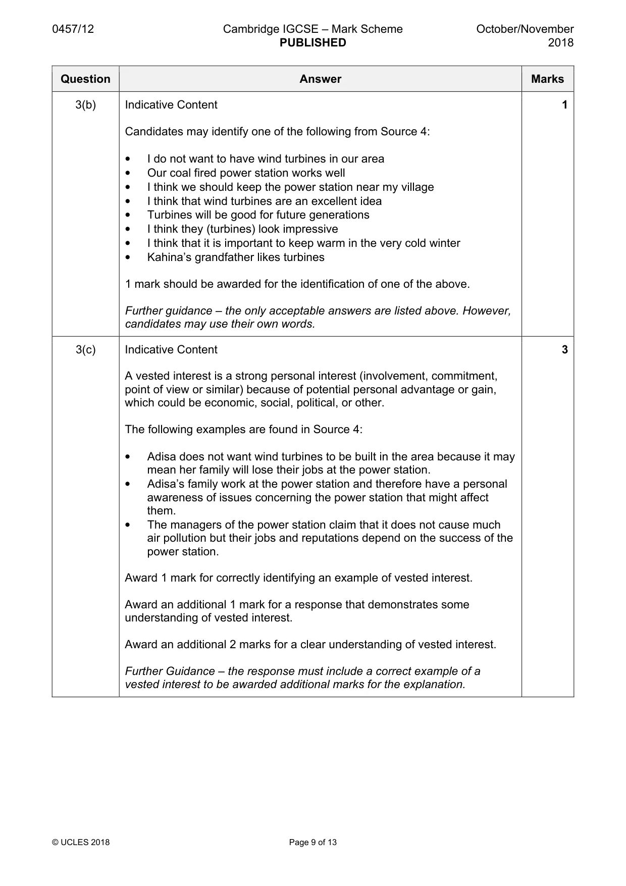 Mark scheme, page 9 of 13
