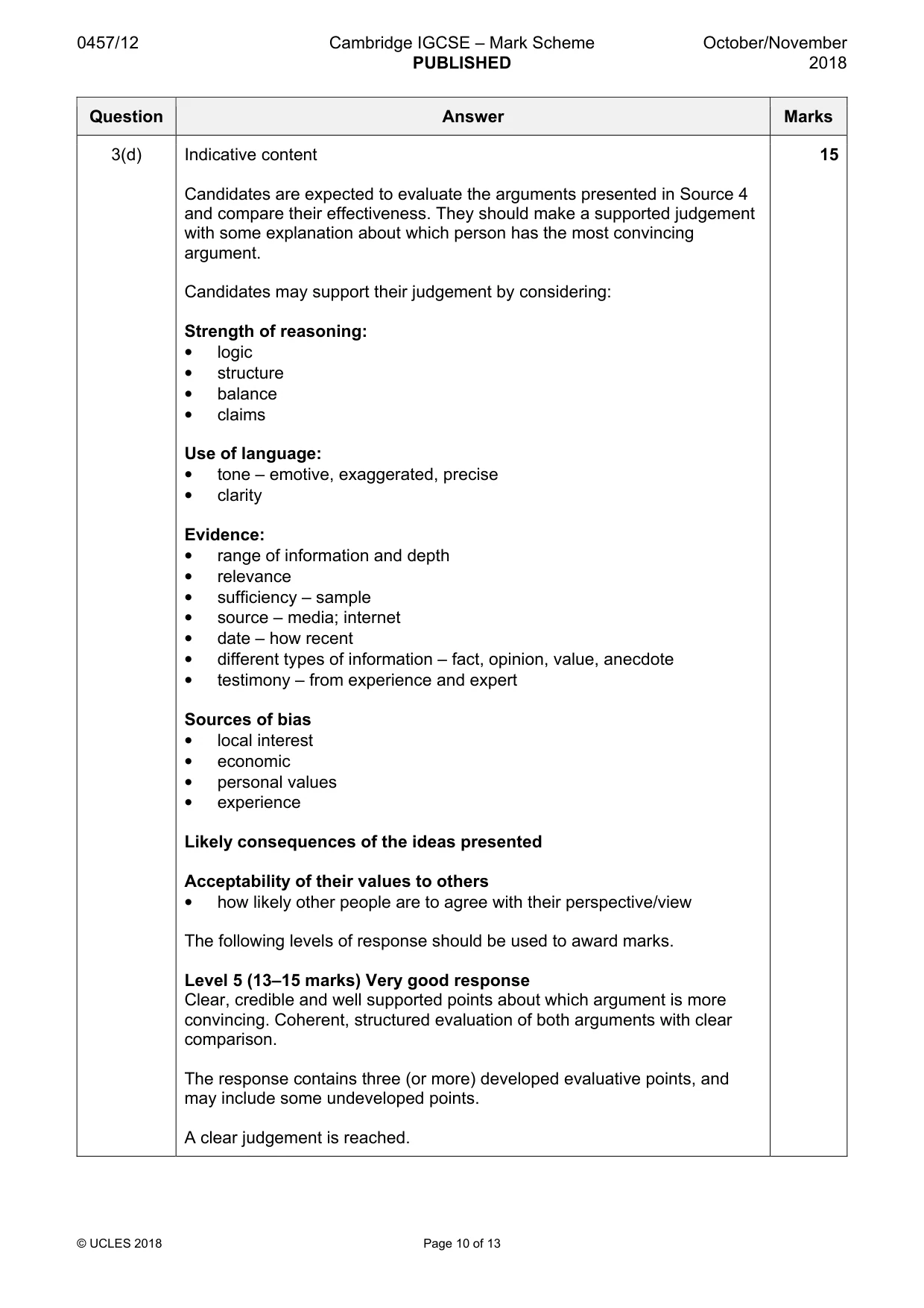 Mark scheme, page 10 of 13
