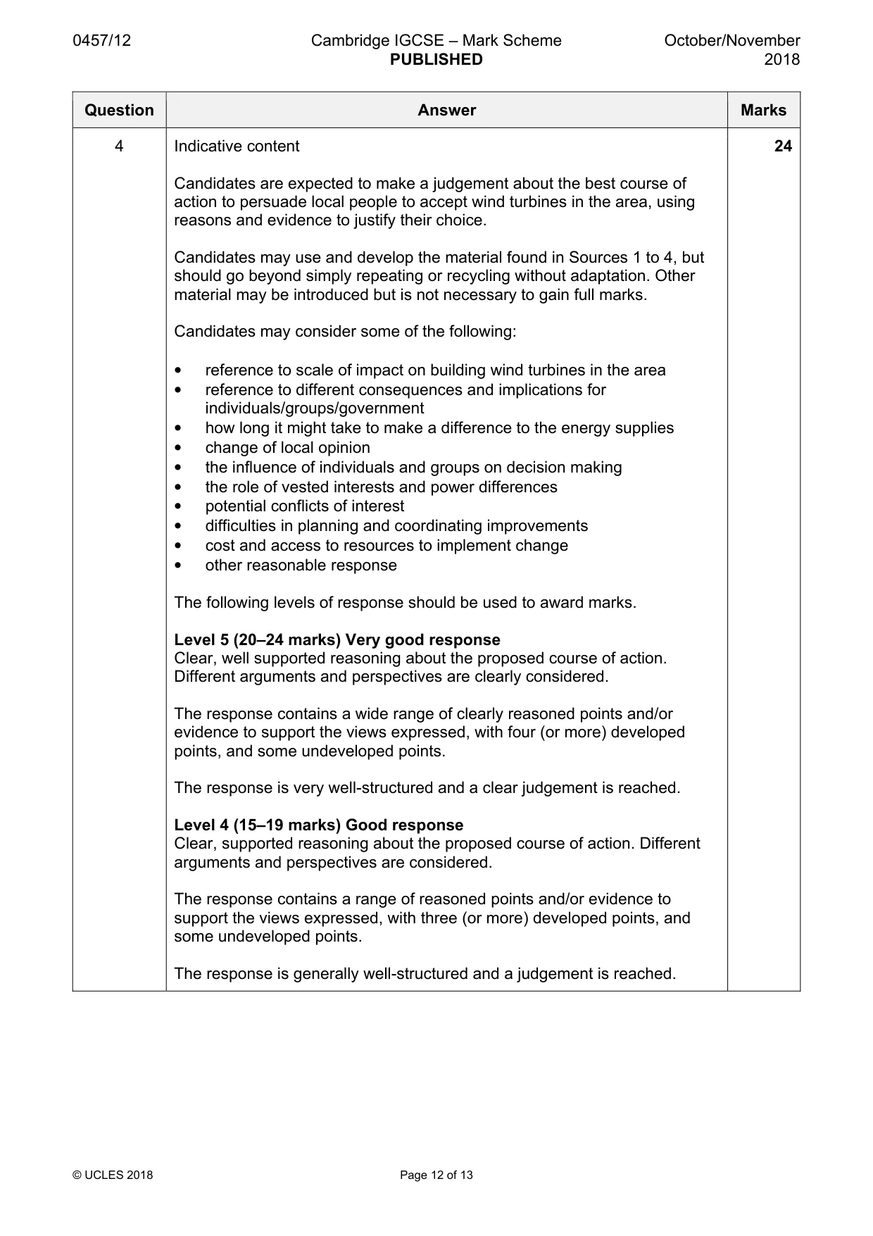 Mark scheme, page 12 of 13