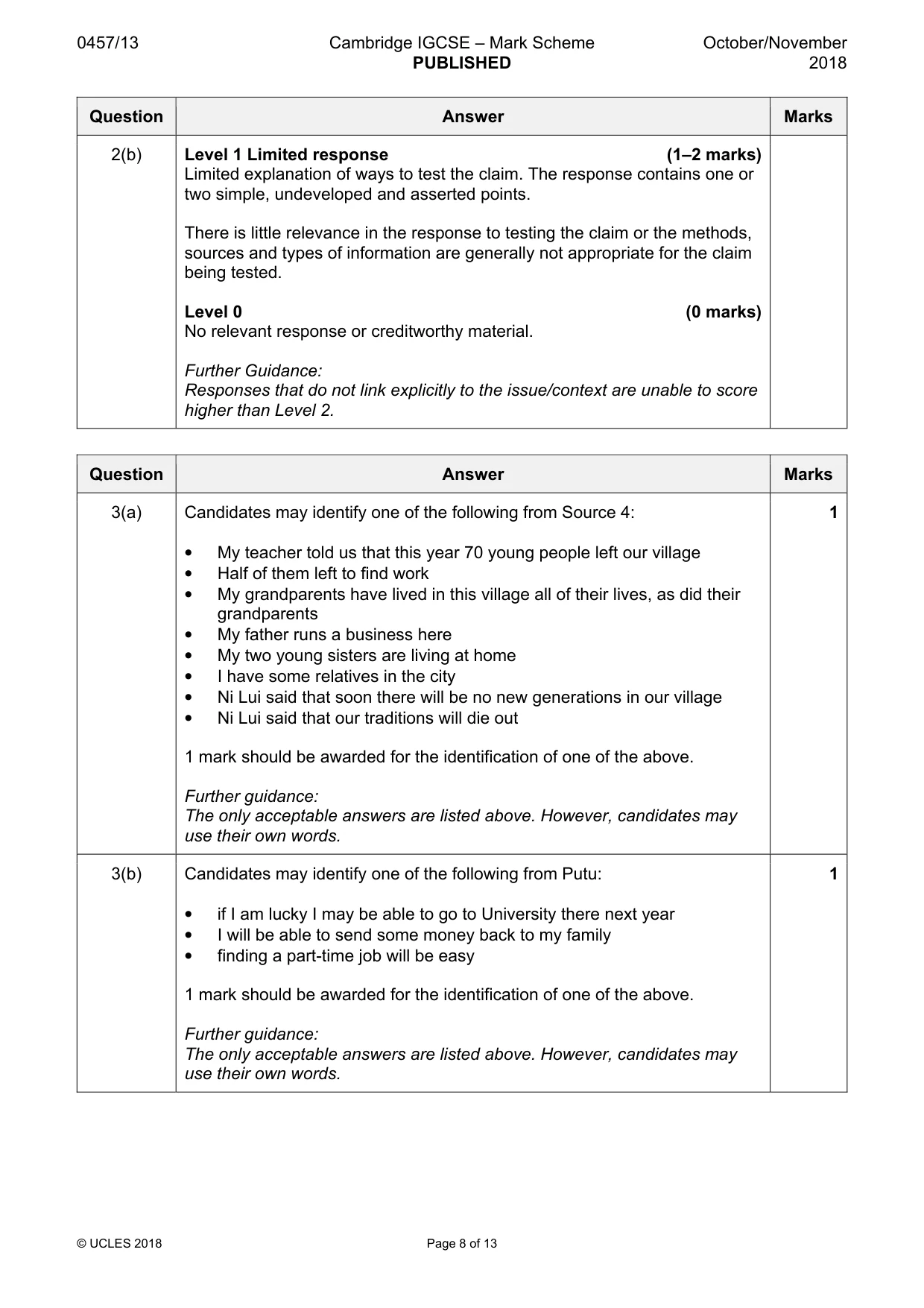 Mark scheme, page 8 of 13