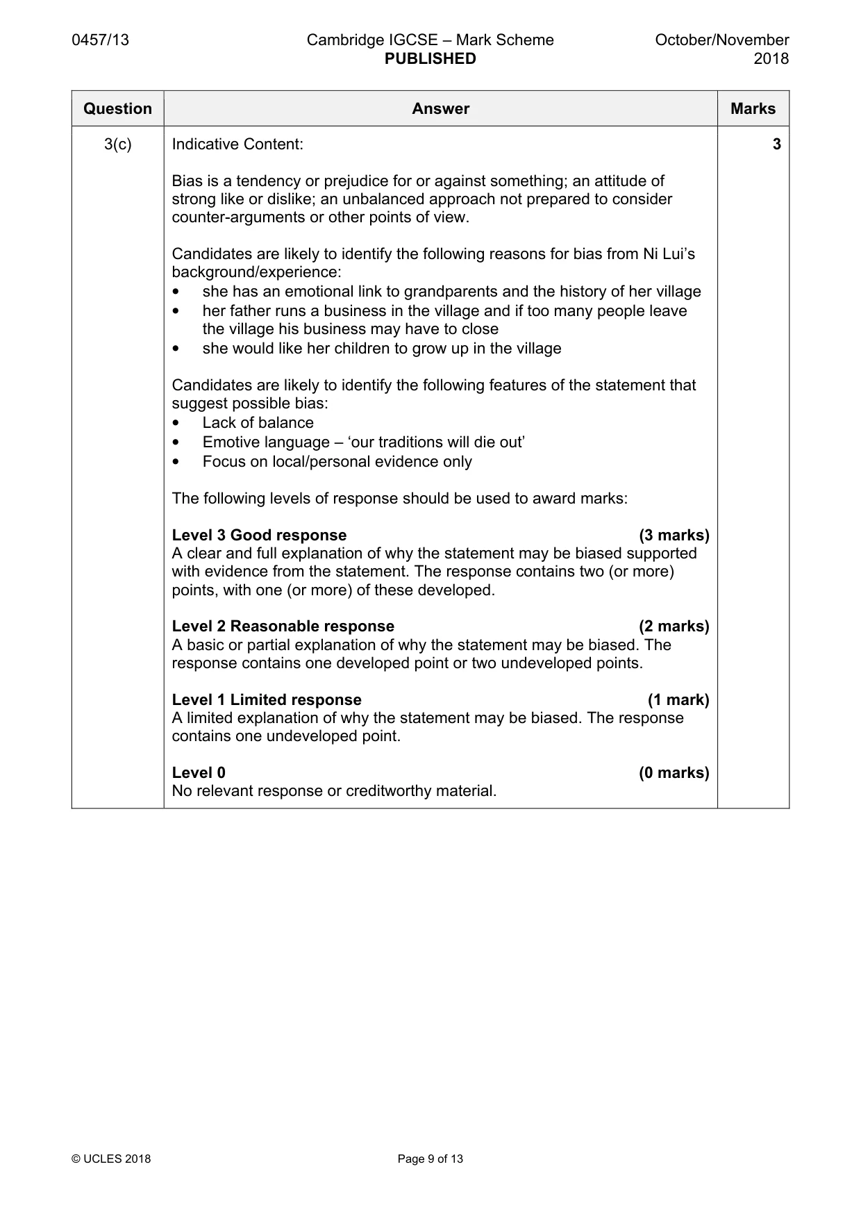 Mark scheme, page 9 of 13